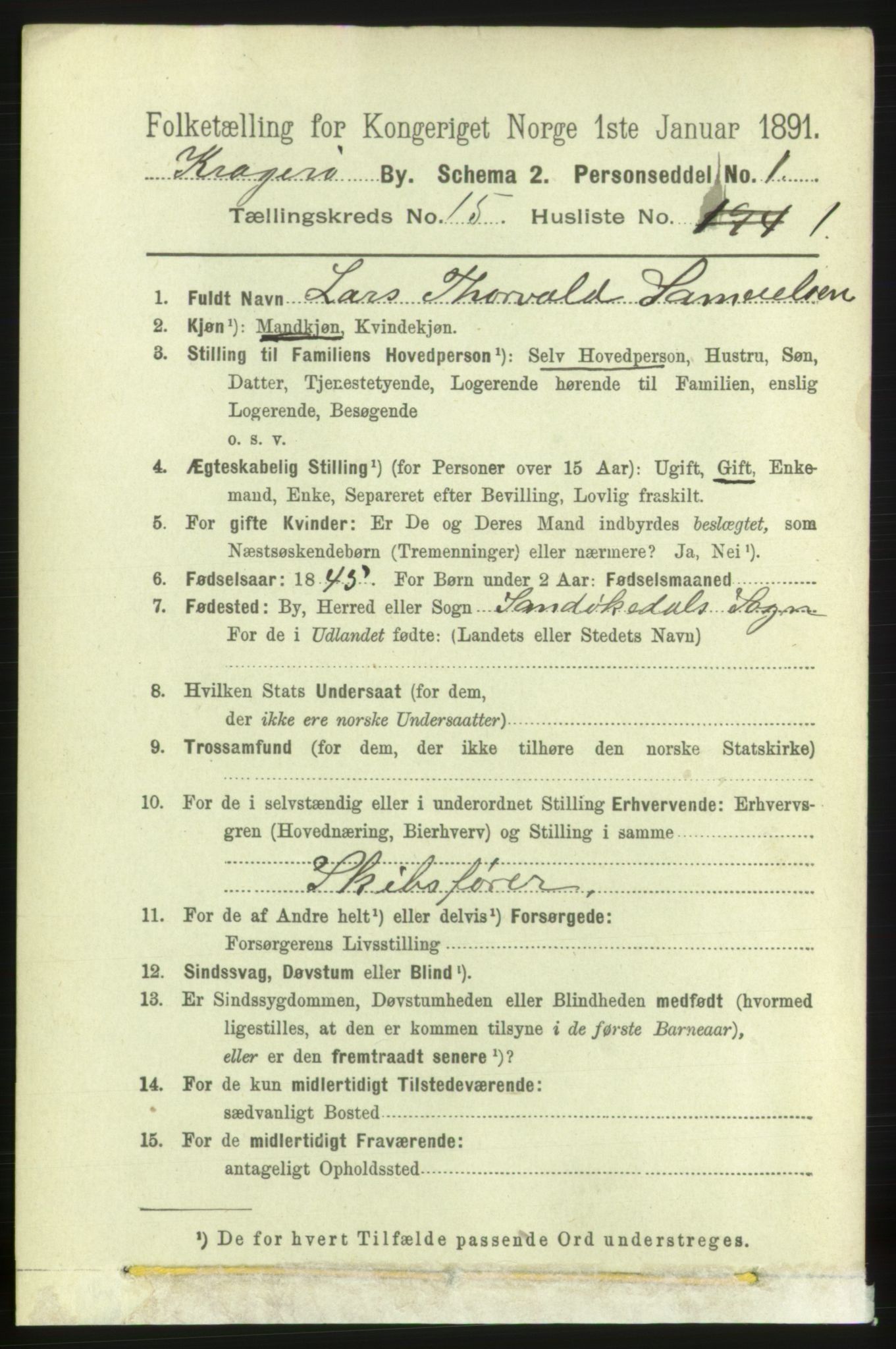 RA, 1891 census for 0801 Kragerø, 1891, p. 4177