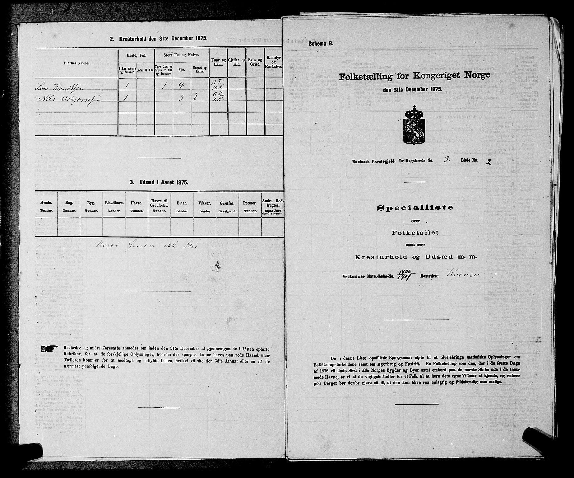 SAKO, 1875 census for 0835P Rauland, 1875, p. 151