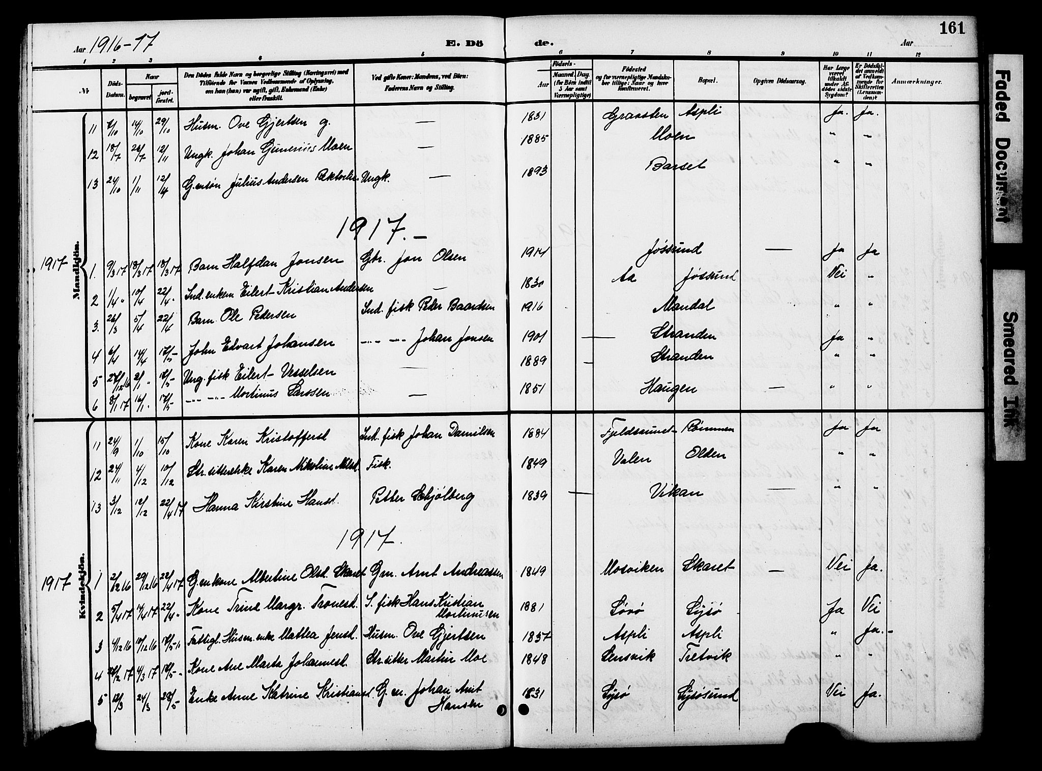 Ministerialprotokoller, klokkerbøker og fødselsregistre - Sør-Trøndelag, SAT/A-1456/654/L0666: Parish register (copy) no. 654C02, 1901-1925, p. 161