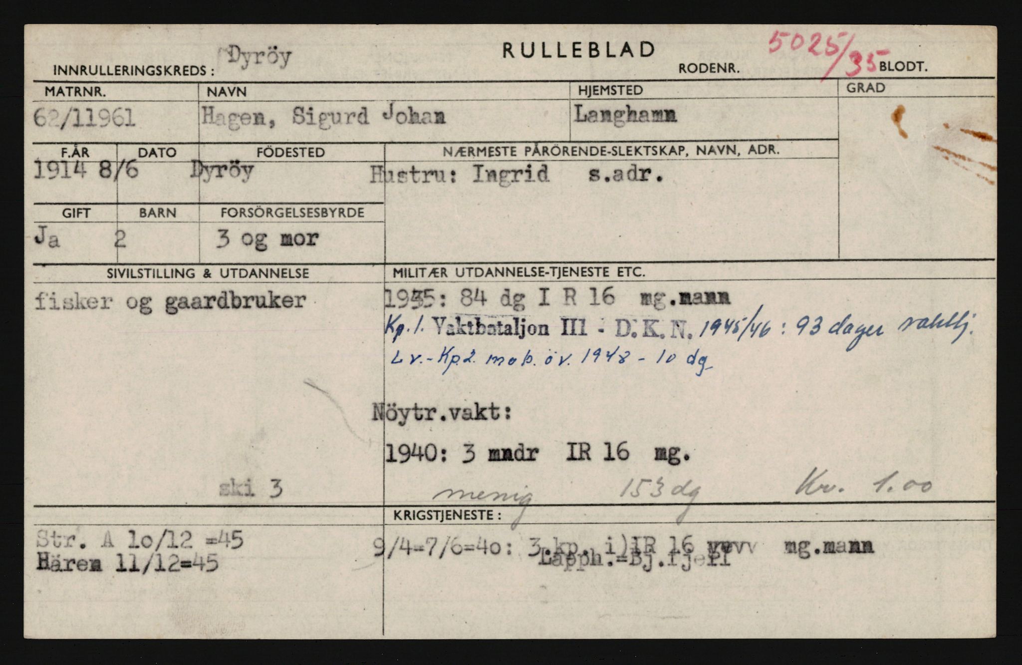 Forsvaret, Troms infanteriregiment nr. 16, AV/RA-RAFA-3146/P/Pa/L0019: Rulleblad for regimentets menige mannskaper, årsklasse 1935, 1935, p. 257