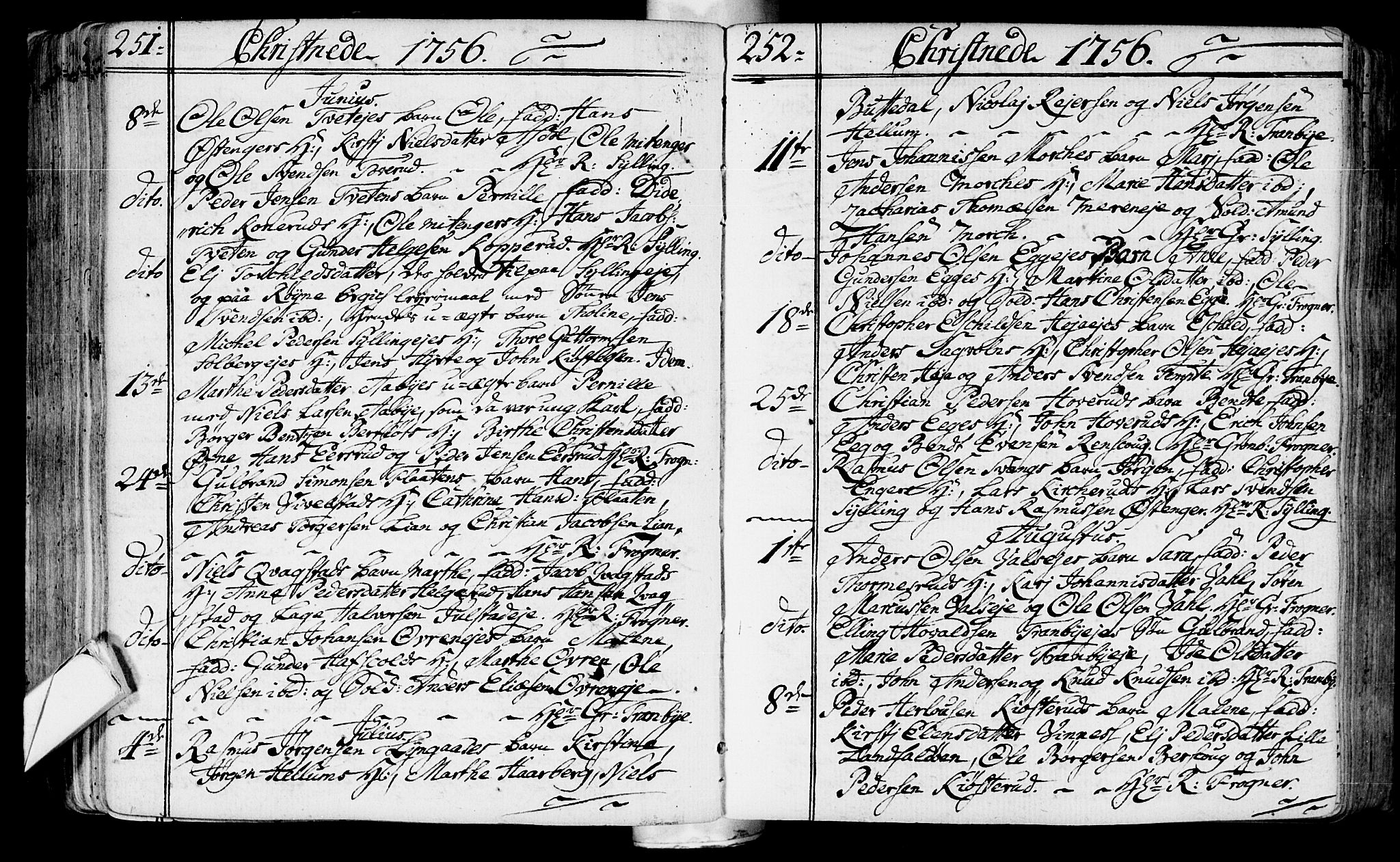 Lier kirkebøker, AV/SAKO-A-230/F/Fa/L0004: Parish register (official) no. I 4, 1749-1764, p. 251-252