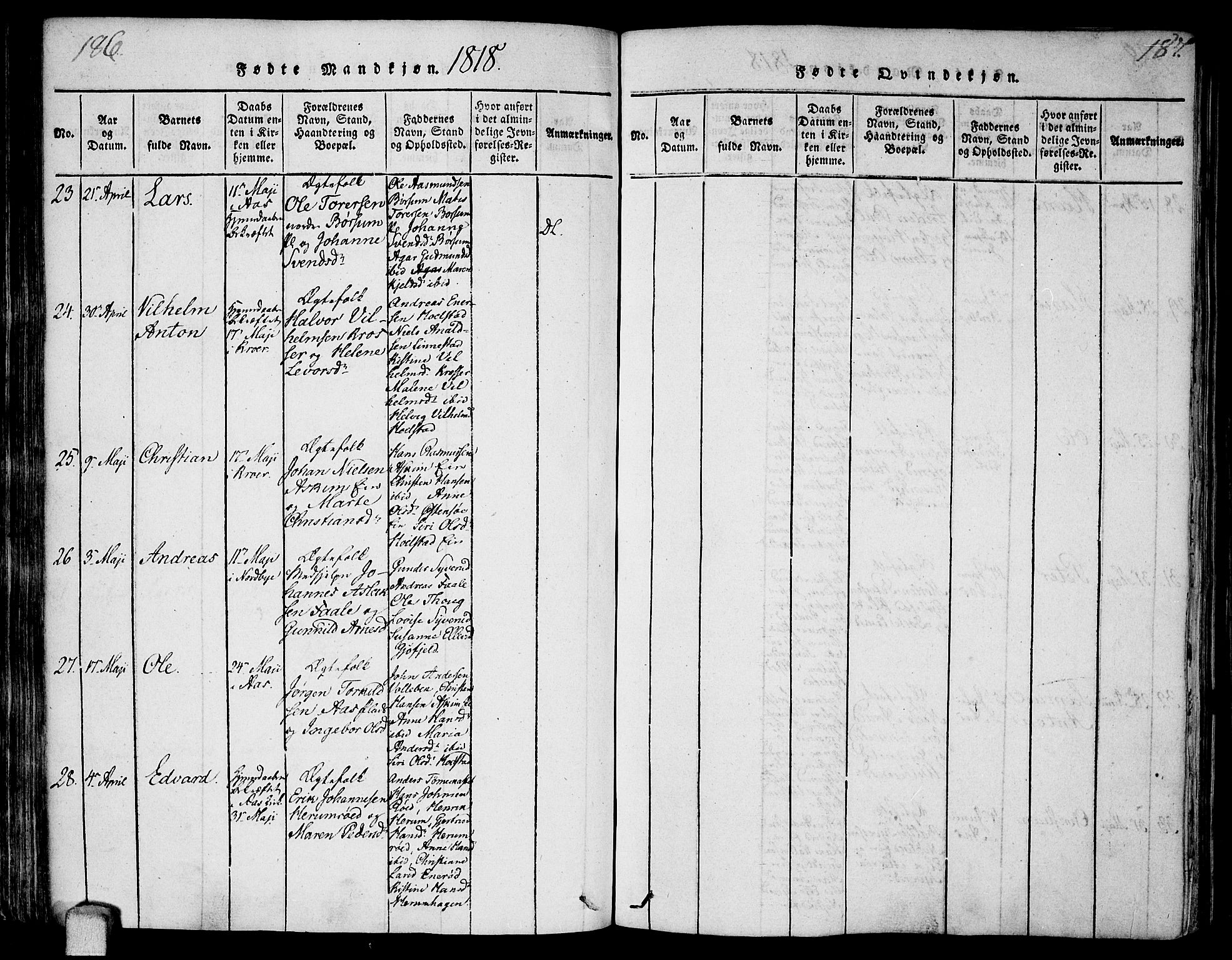 Ås prestekontor Kirkebøker, SAO/A-10894/F/Fa/L0003: Parish register (official) no. I 3, 1814-1818, p. 186-187