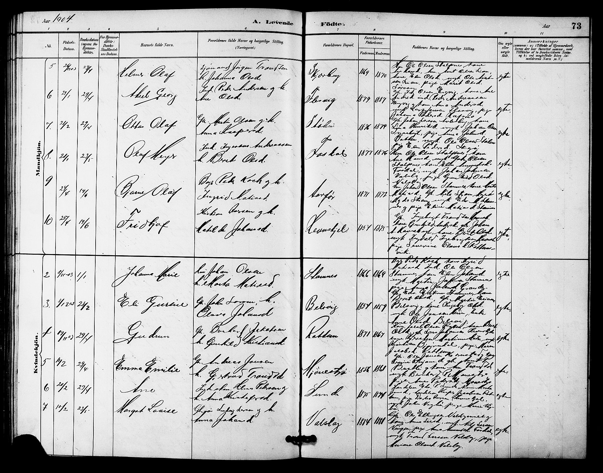Ministerialprotokoller, klokkerbøker og fødselsregistre - Sør-Trøndelag, SAT/A-1456/633/L0519: Parish register (copy) no. 633C01, 1884-1905, p. 73