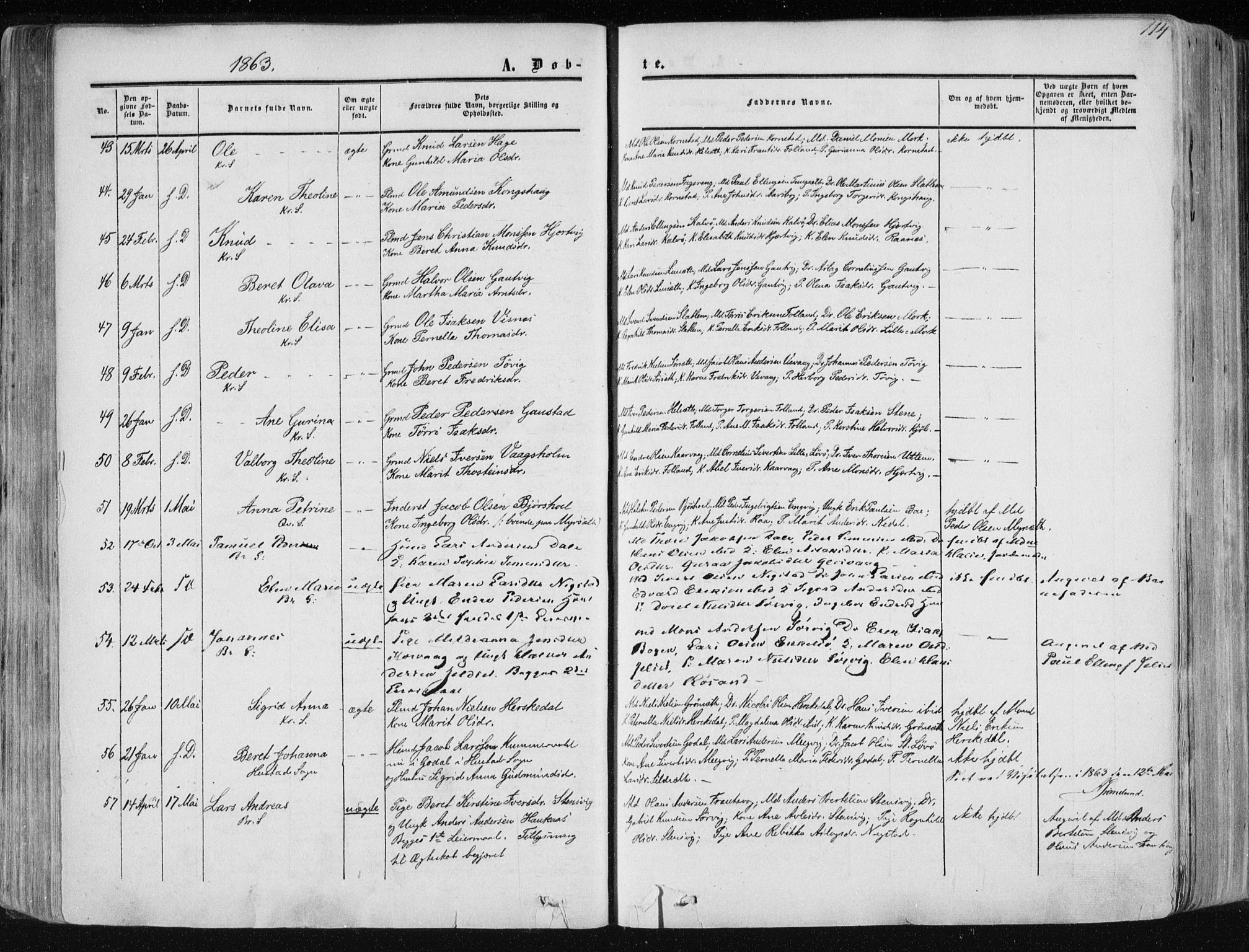 Ministerialprotokoller, klokkerbøker og fødselsregistre - Møre og Romsdal, AV/SAT-A-1454/568/L0804: Parish register (official) no. 568A11, 1854-1868, p. 114