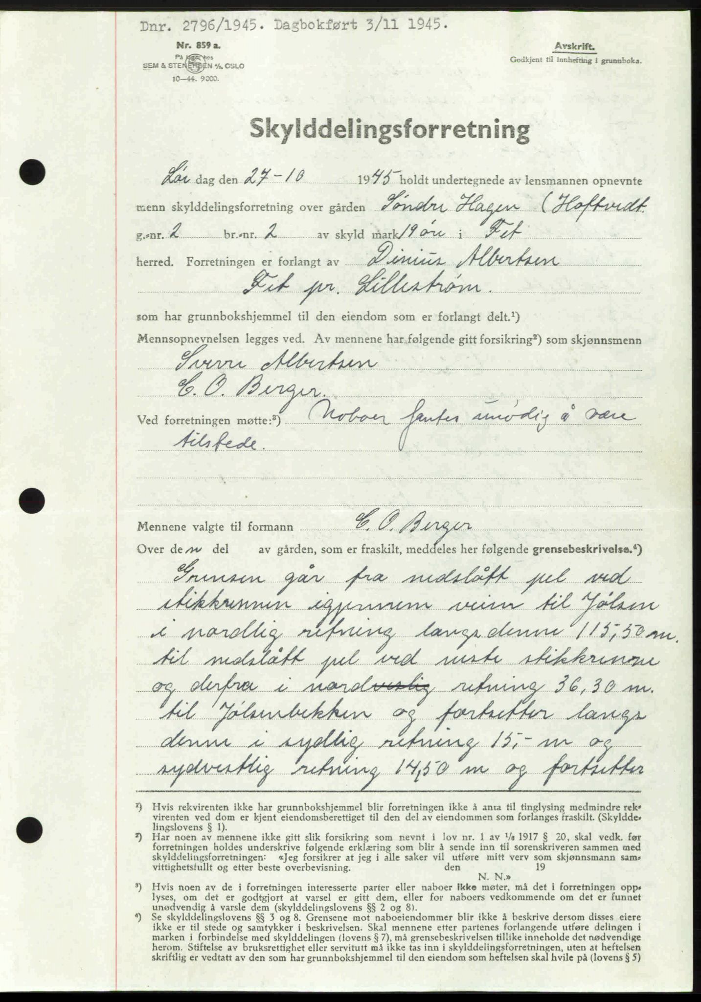 Nedre Romerike sorenskriveri, AV/SAO-A-10469/G/Gb/Gbd/L0015: Mortgage book no. 15, 1945-1946, Diary no: : 2796/1945