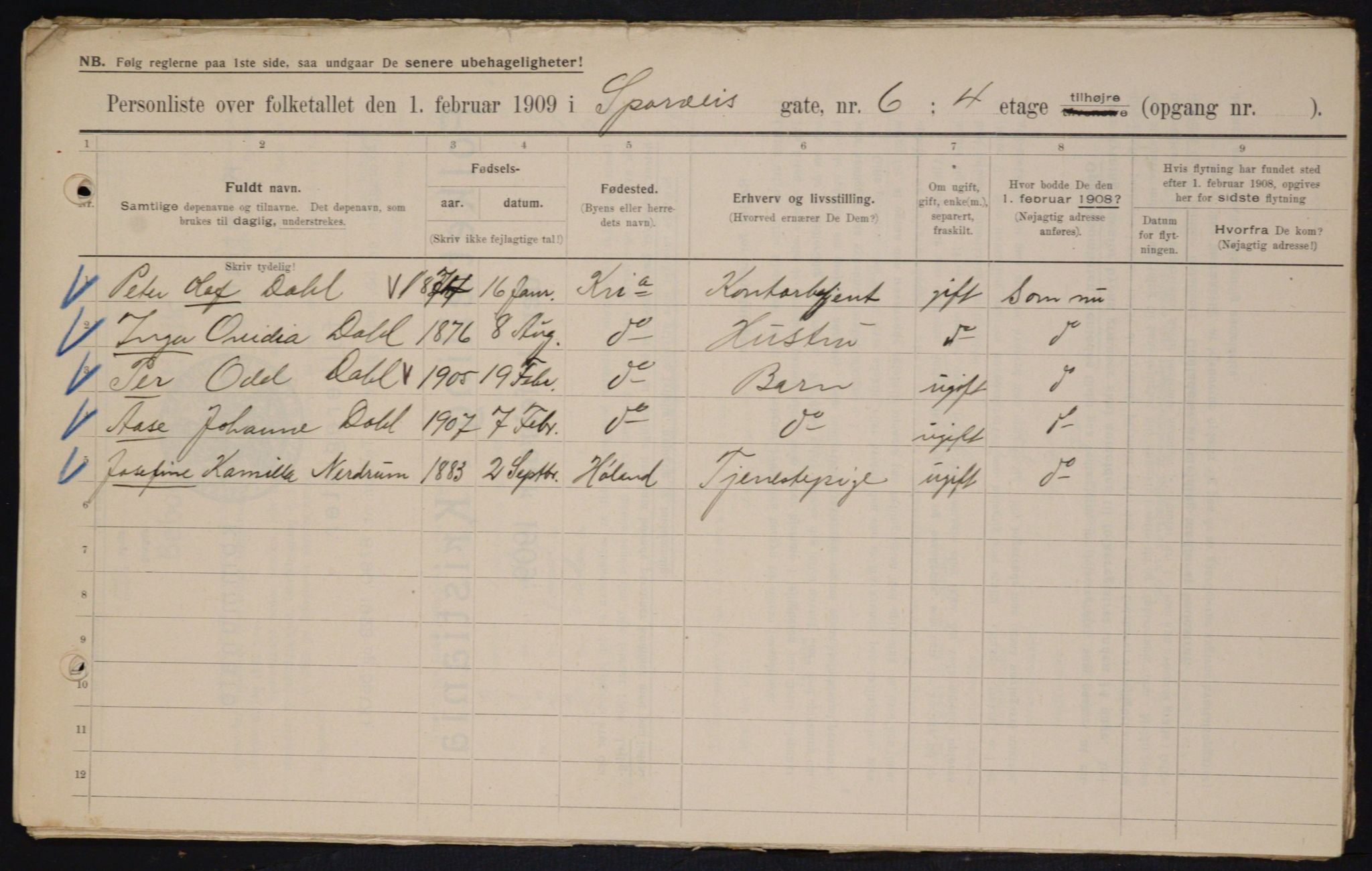 OBA, Municipal Census 1909 for Kristiania, 1909, p. 91010