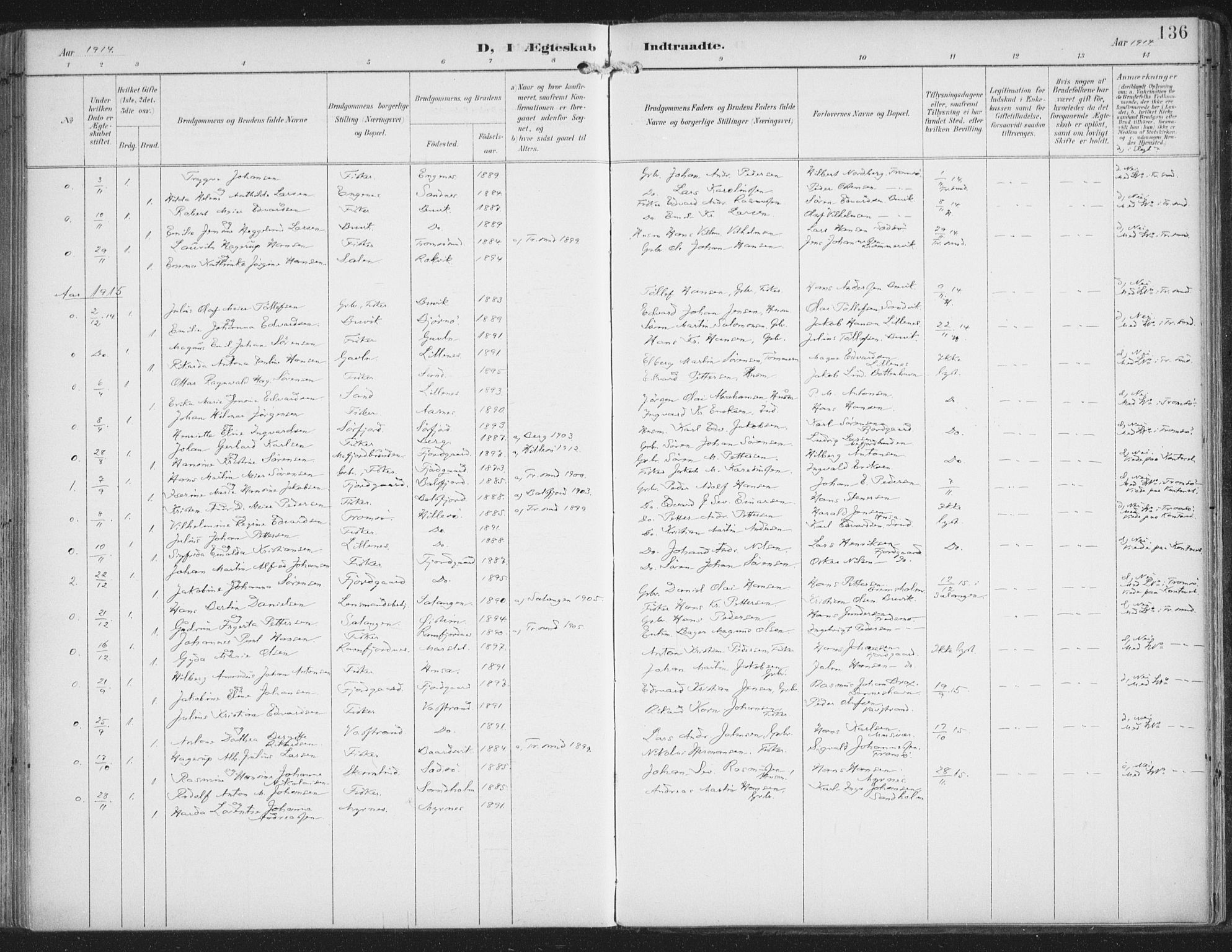 Lenvik sokneprestembete, SATØ/S-1310/H/Ha/Haa/L0015kirke: Parish register (official) no. 15, 1896-1915, p. 136