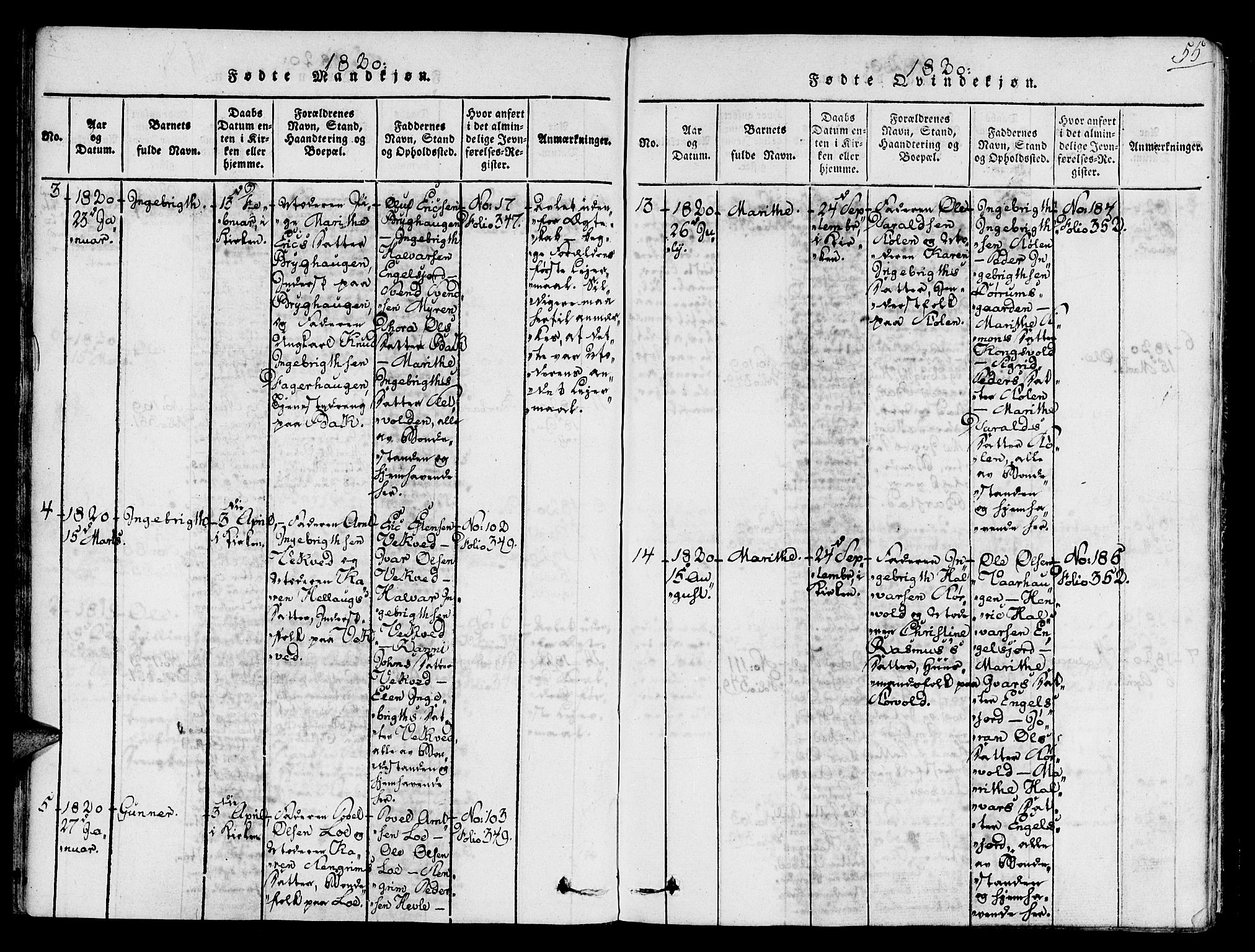 Ministerialprotokoller, klokkerbøker og fødselsregistre - Sør-Trøndelag, SAT/A-1456/678/L0895: Parish register (official) no. 678A05 /1, 1816-1821, p. 55