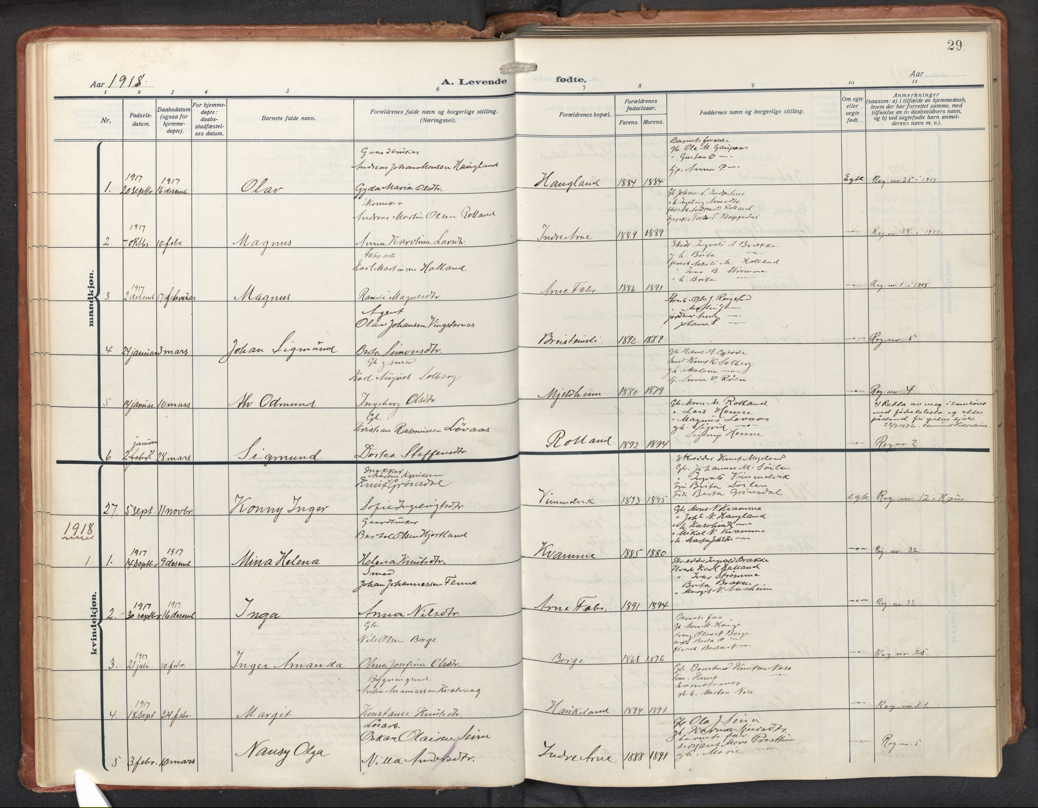 Haus sokneprestembete, AV/SAB-A-75601/H/Haa: Parish register (official) no. D 3, 1912-1927, p. 29
