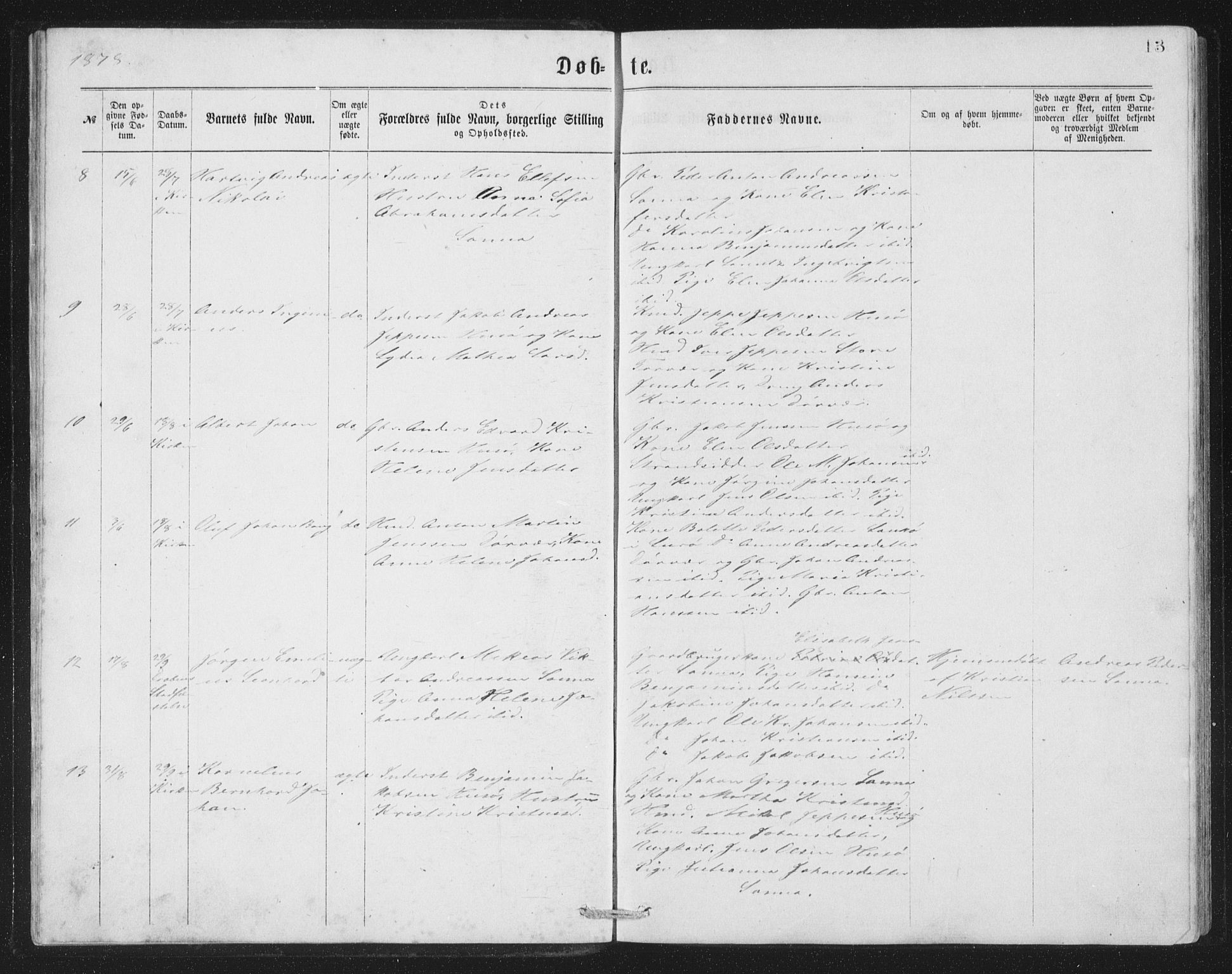 Ministerialprotokoller, klokkerbøker og fødselsregistre - Nordland, AV/SAT-A-1459/840/L0582: Parish register (copy) no. 840C02, 1874-1900, p. 13