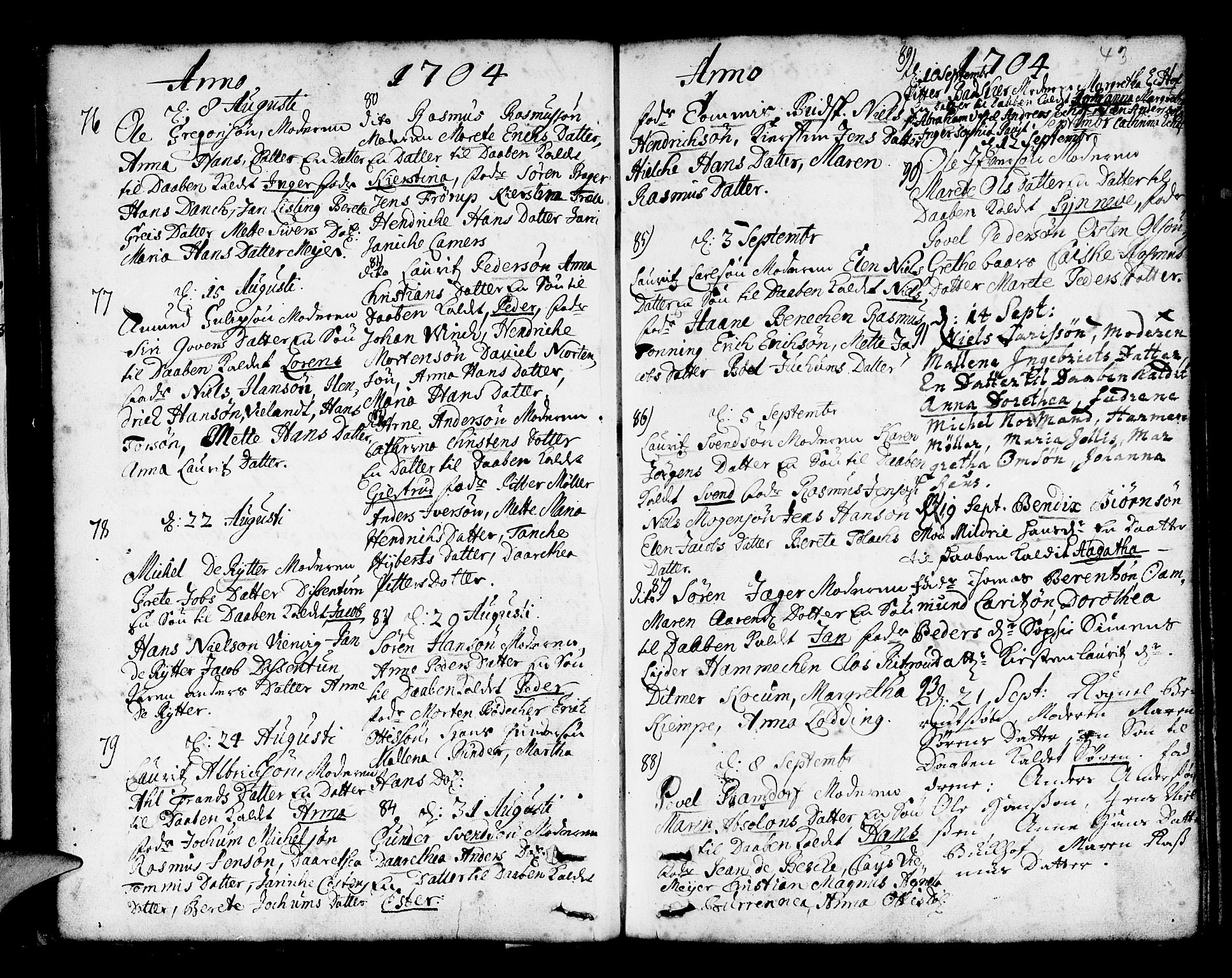 Nykirken Sokneprestembete, AV/SAB-A-77101/H/Haa/L0002: Parish register (official) no. A 2, 1700-1723, p. 43