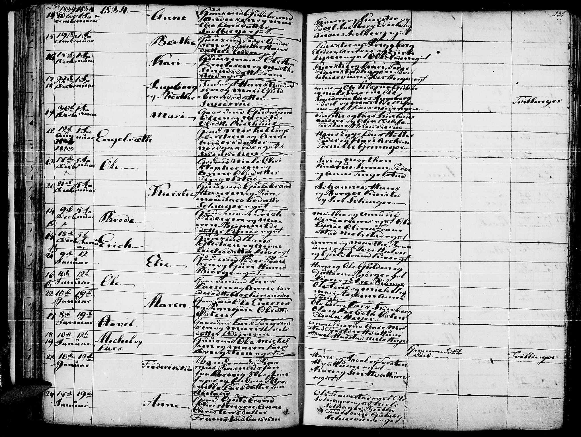 Gran prestekontor, SAH/PREST-112/H/Ha/Haa/L0010: Parish register (official) no. 10, 1824-1842, p. 234-235