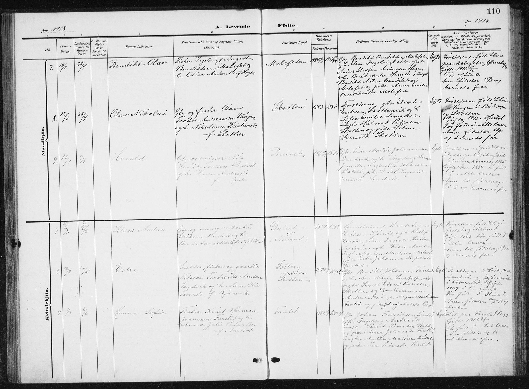 Ministerialprotokoller, klokkerbøker og fødselsregistre - Møre og Romsdal, AV/SAT-A-1454/567/L0784: Parish register (copy) no. 567C04, 1903-1938, p. 110