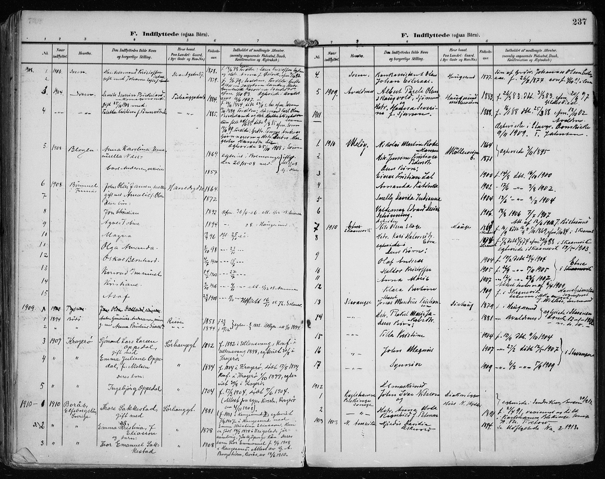 Haugesund sokneprestkontor, SAST/A -101863/H/Ha/Haa/L0008: Parish register (official) no. A 8, 1908-1921, p. 237