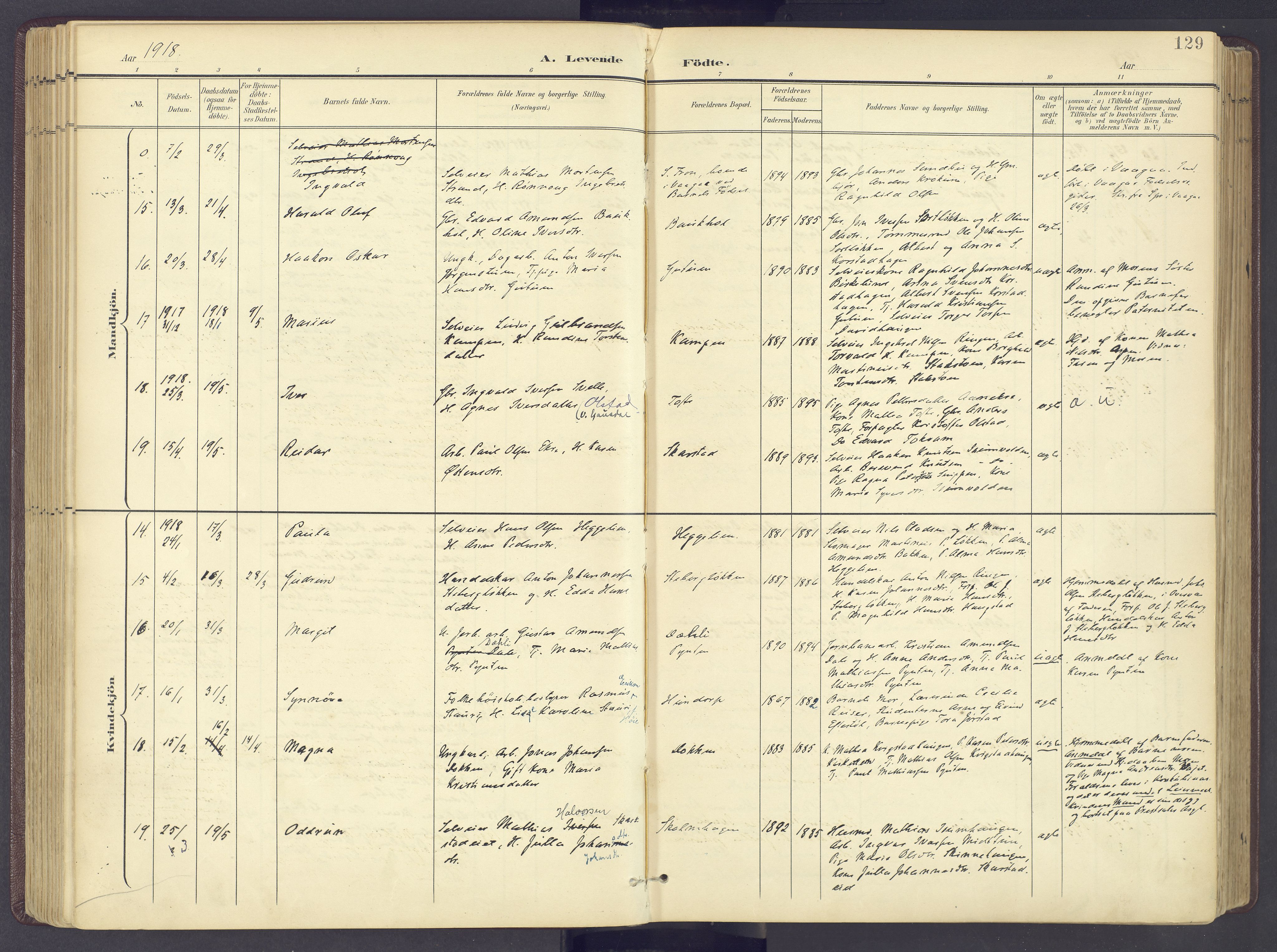 Sør-Fron prestekontor, AV/SAH-PREST-010/H/Ha/Haa/L0004: Parish register (official) no. 4, 1898-1919, p. 129