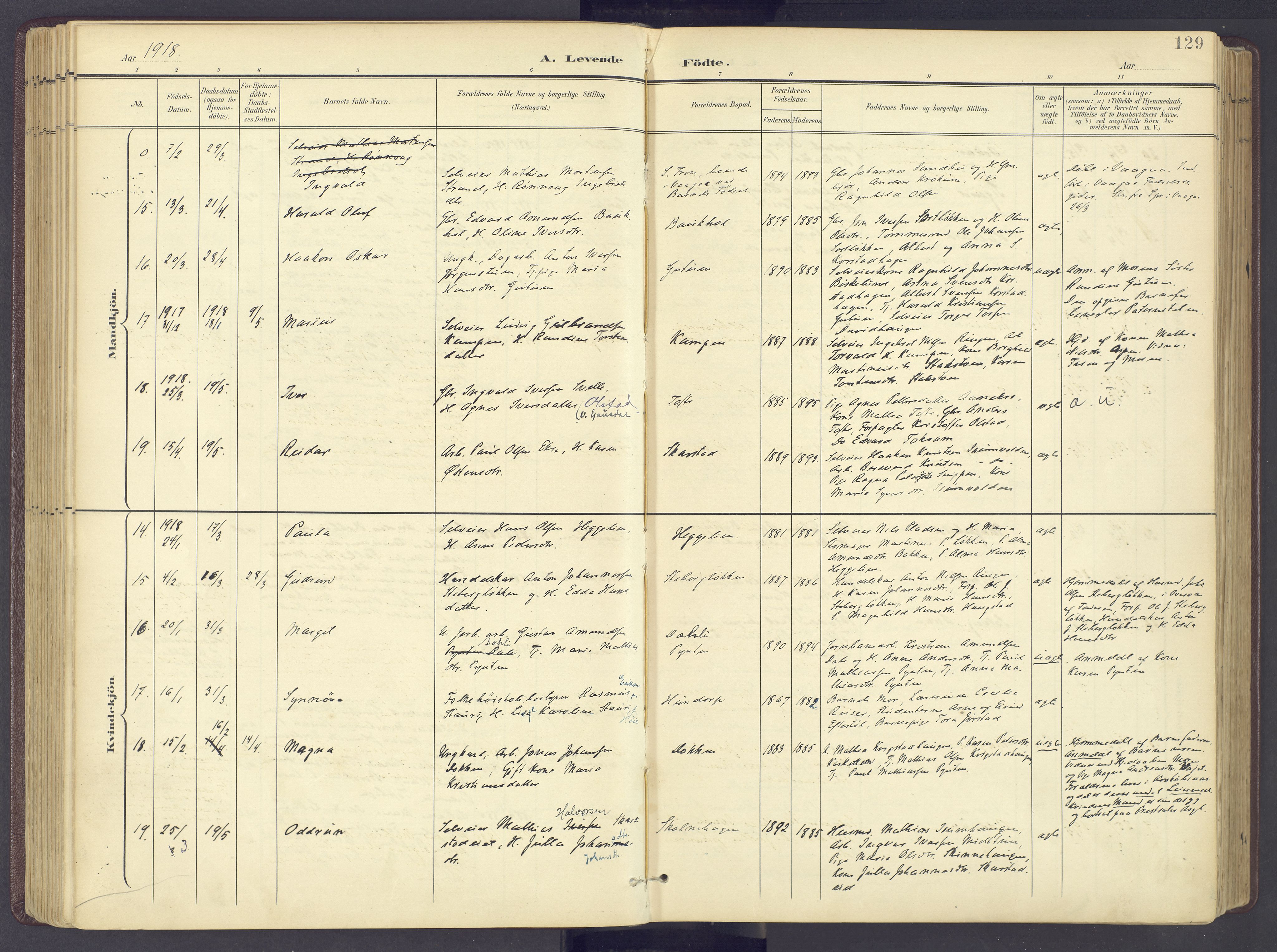 Sør-Fron prestekontor, SAH/PREST-010/H/Ha/Haa/L0004: Parish register (official) no. 4, 1898-1919, p. 129