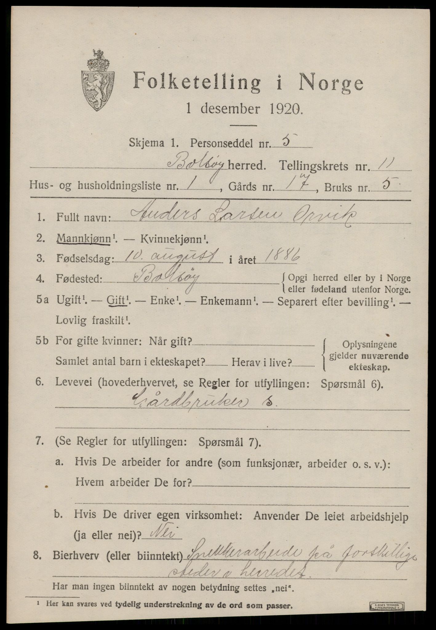 SAT, 1920 census for Bolsøy, 1920, p. 11279