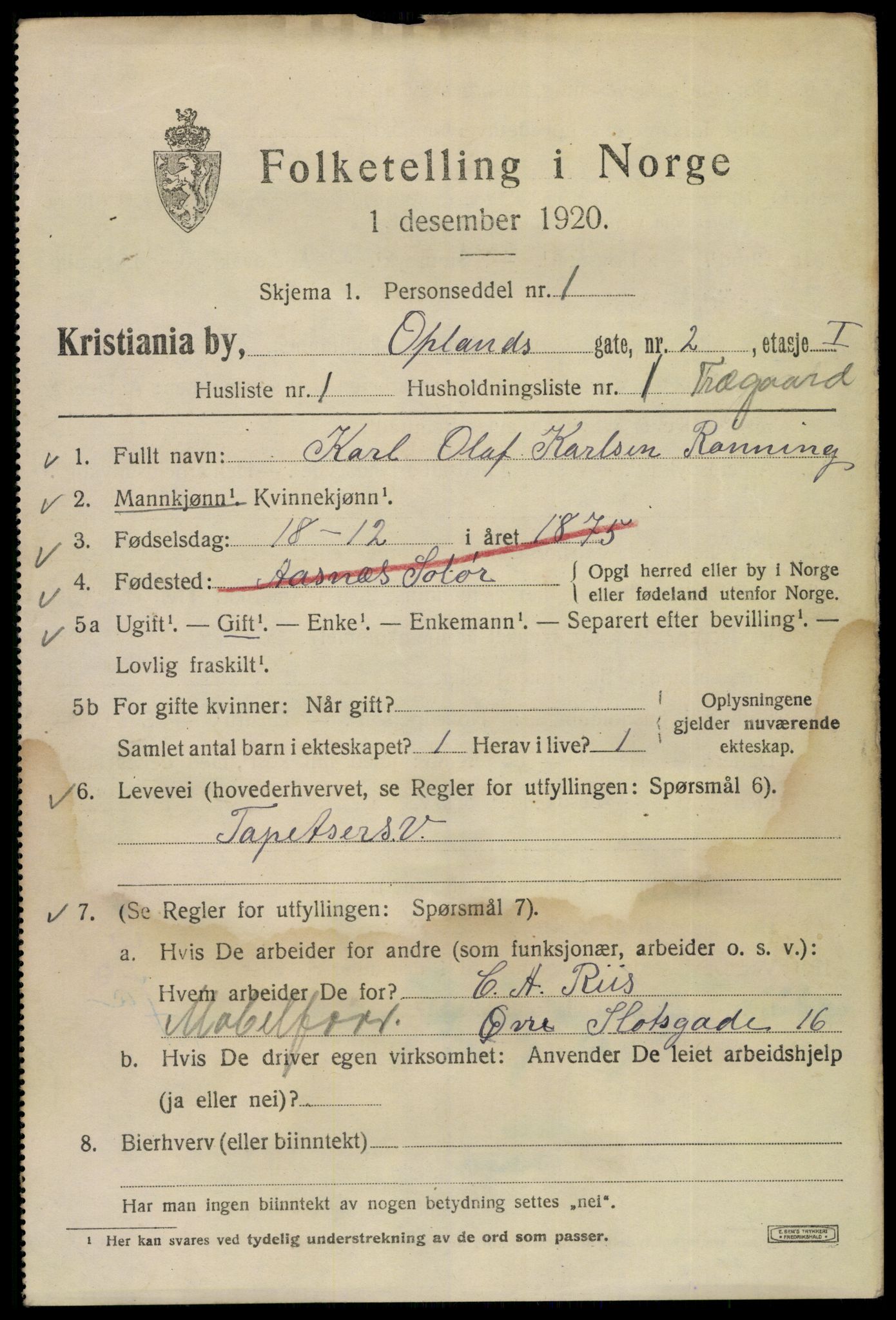 SAO, 1920 census for Kristiania, 1920, p. 434215