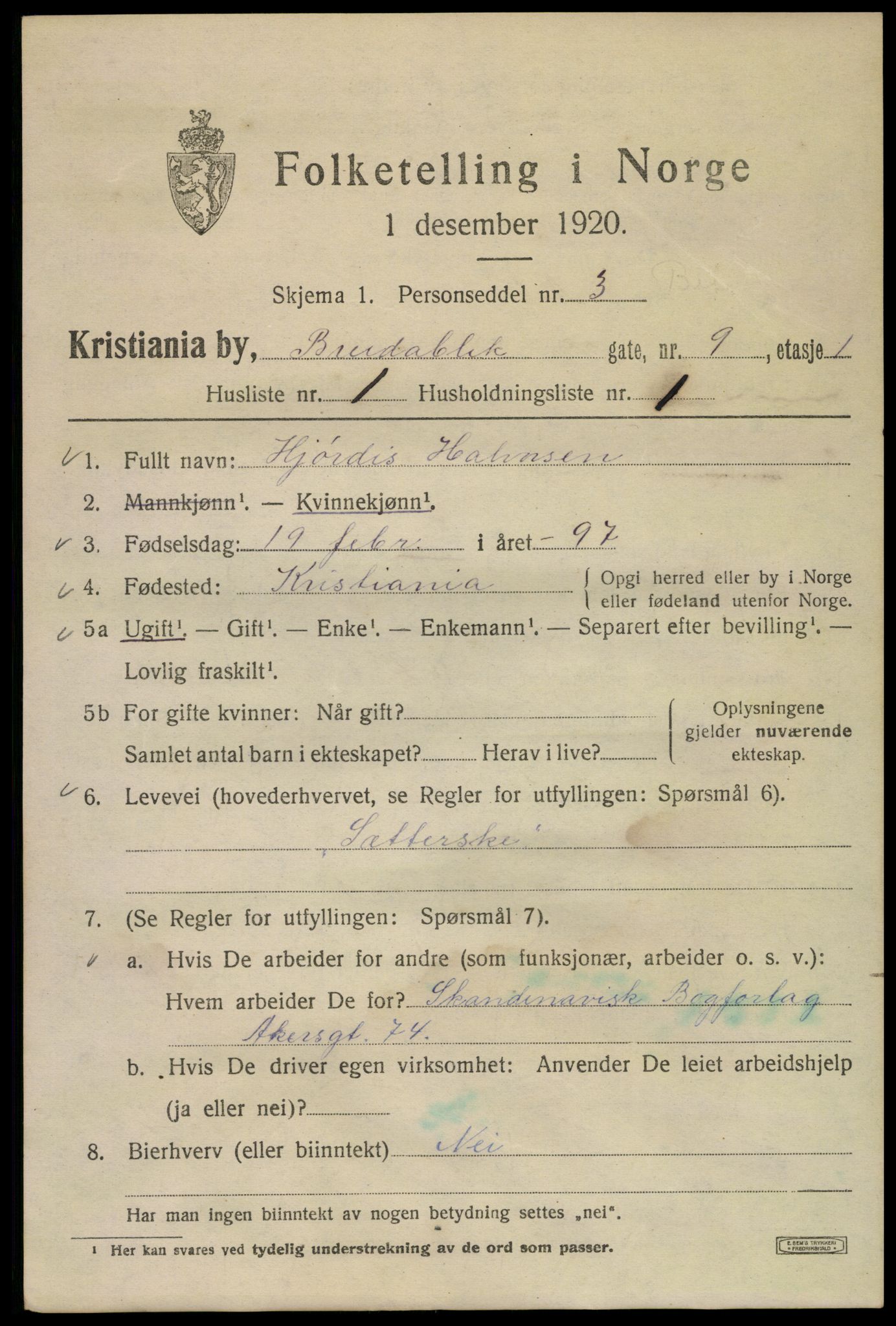 SAO, 1920 census for Kristiania, 1920, p. 171669