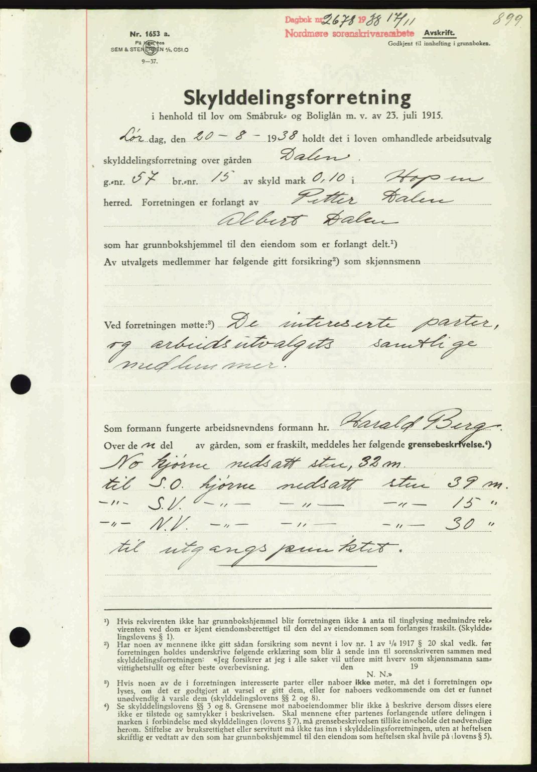 Nordmøre sorenskriveri, SAT/A-4132/1/2/2Ca: Mortgage book no. A84, 1938-1938, Diary no: : 2678/1938