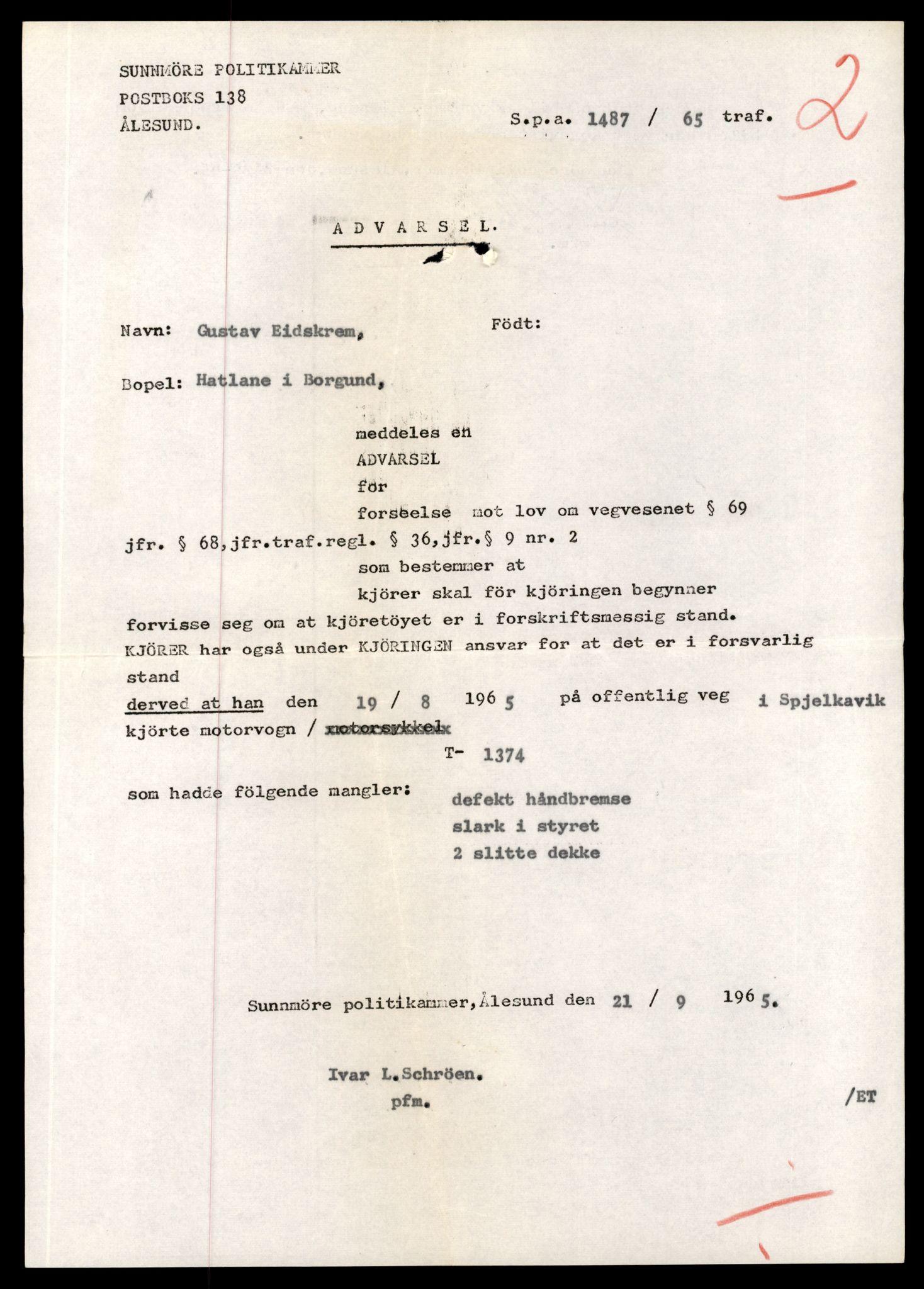 Møre og Romsdal vegkontor - Ålesund trafikkstasjon, AV/SAT-A-4099/F/Fe/L0012: Registreringskort for kjøretøy T 1290 - T 1450, 1927-1998, p. 1922