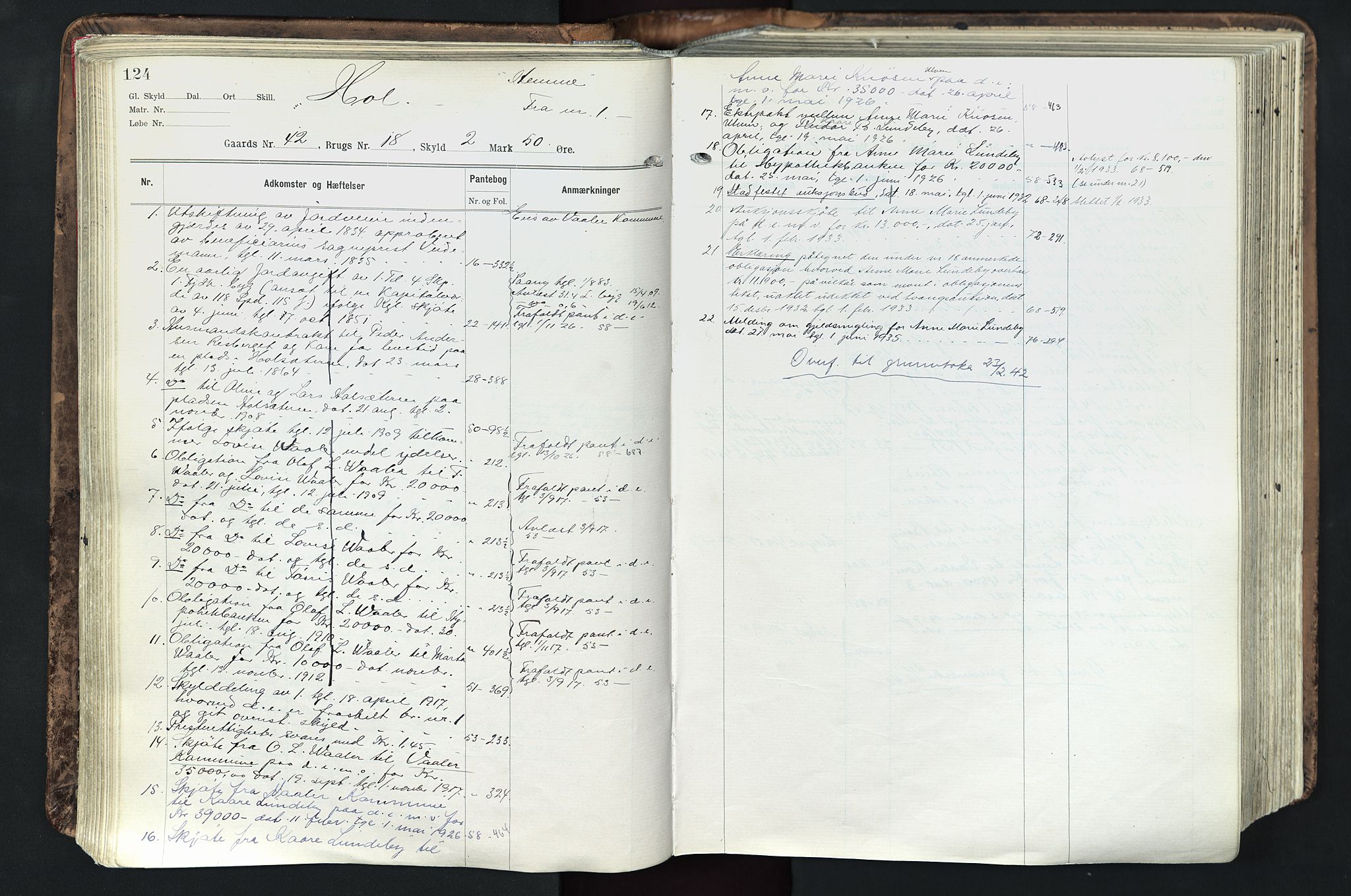 Solør tingrett, AV/SAH-TING-008/H/Ha/Hak/L0003: Mortgage register no. III, 1900-1935, p. 124