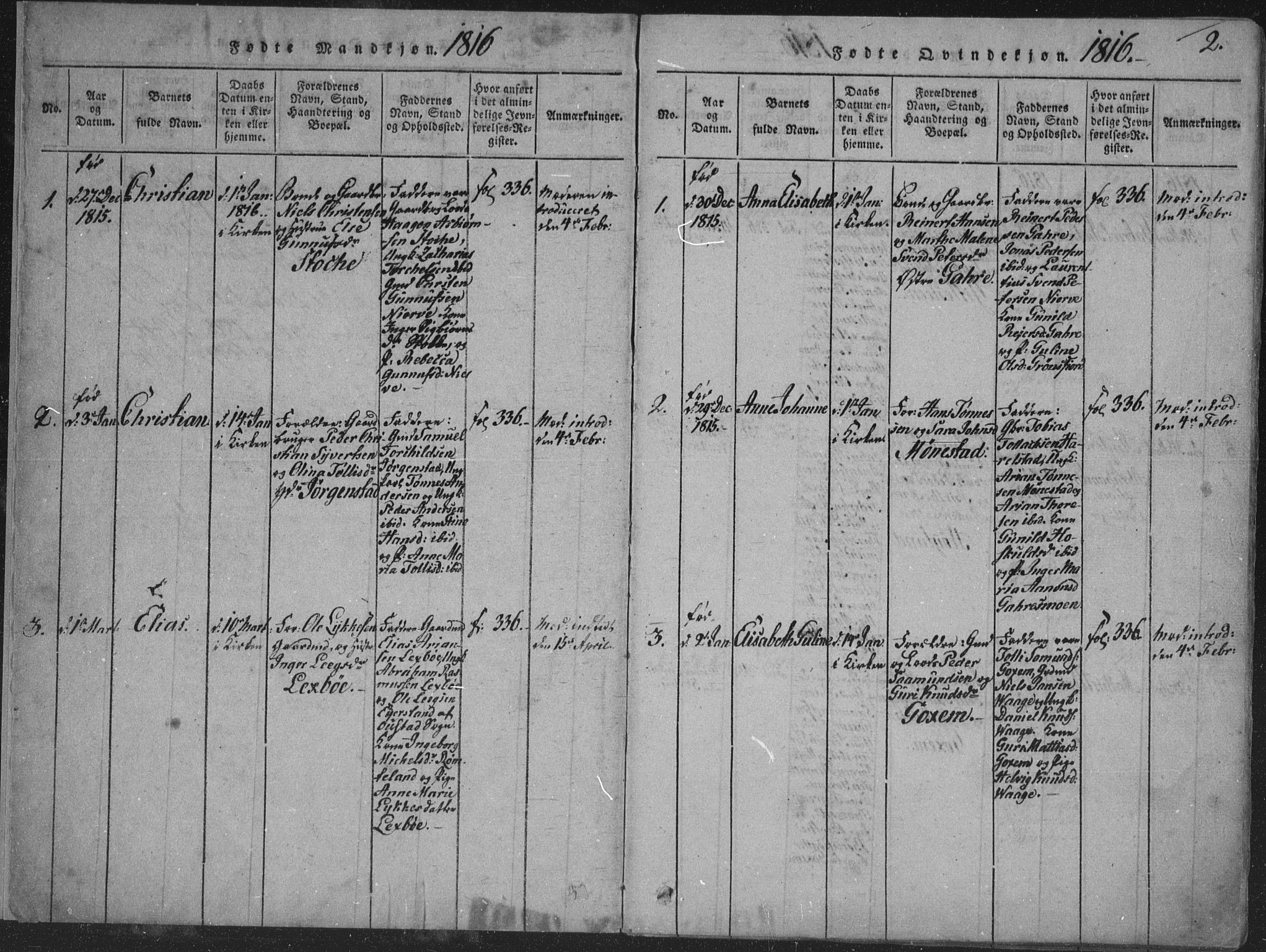 Sør-Audnedal sokneprestkontor, SAK/1111-0039/F/Fa/Faa/L0001: Parish register (official) no. A 1, 1816-1848, p. 2
