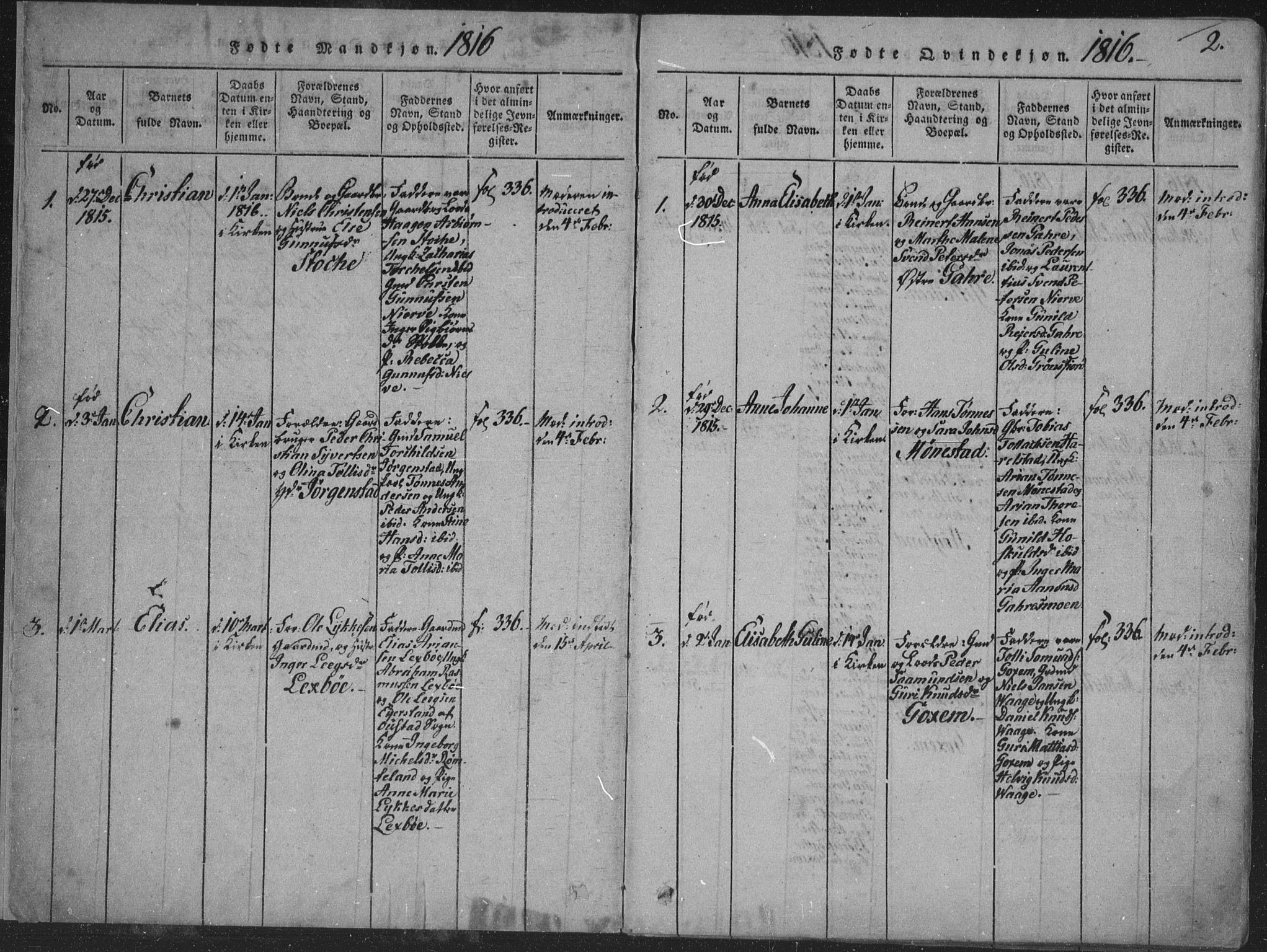 Sør-Audnedal sokneprestkontor, AV/SAK-1111-0039/F/Fa/Faa/L0001: Parish register (official) no. A 1, 1816-1848, p. 2