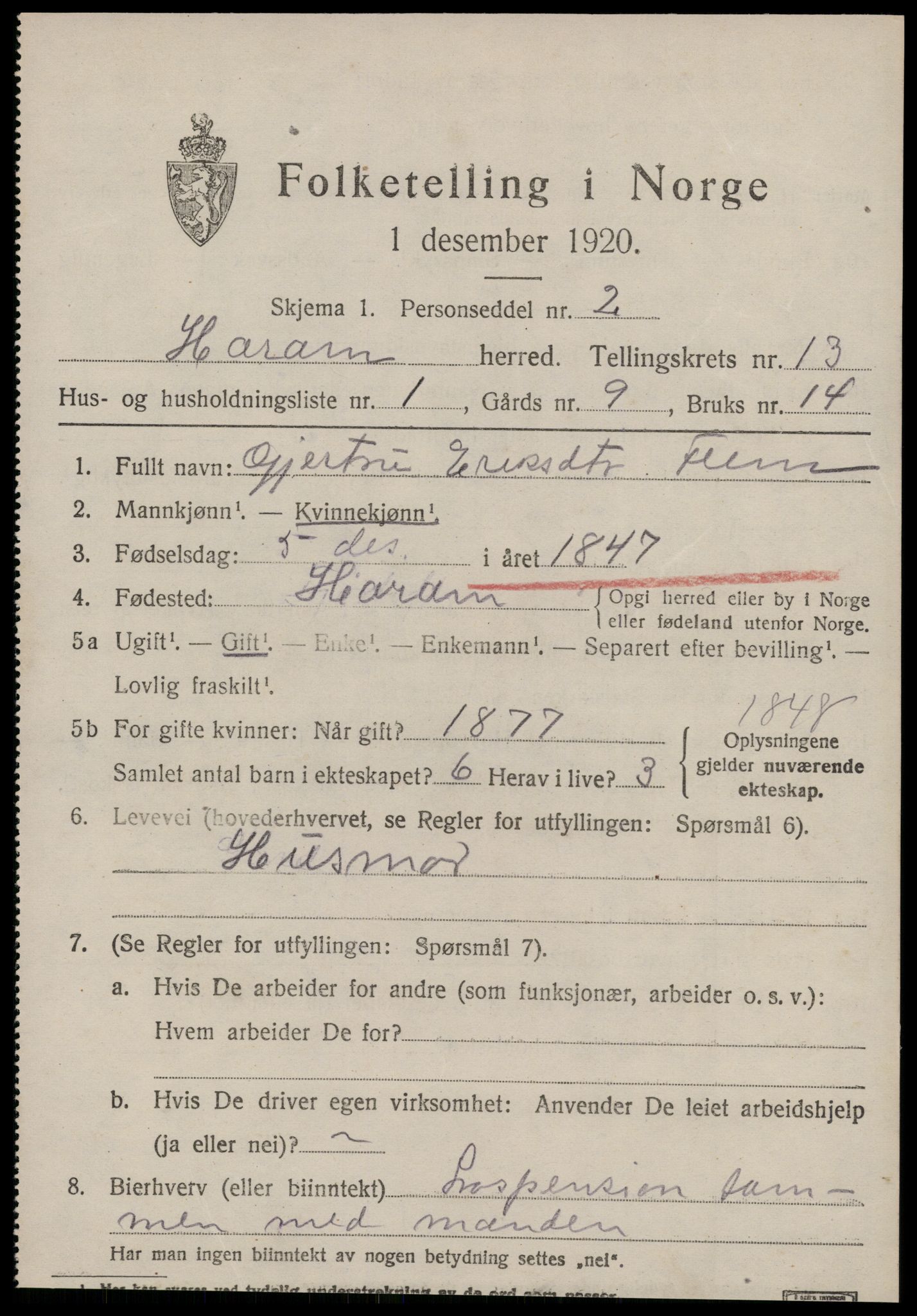 SAT, 1920 census for Haram, 1920, p. 6995