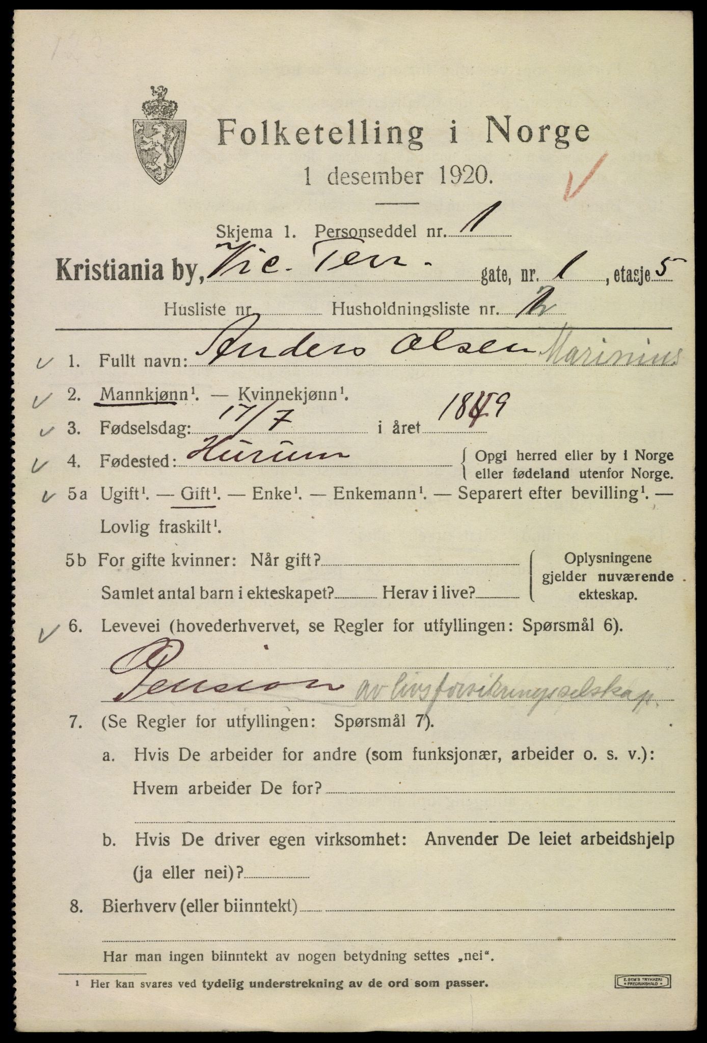 SAO, 1920 census for Kristiania, 1920, p. 636161