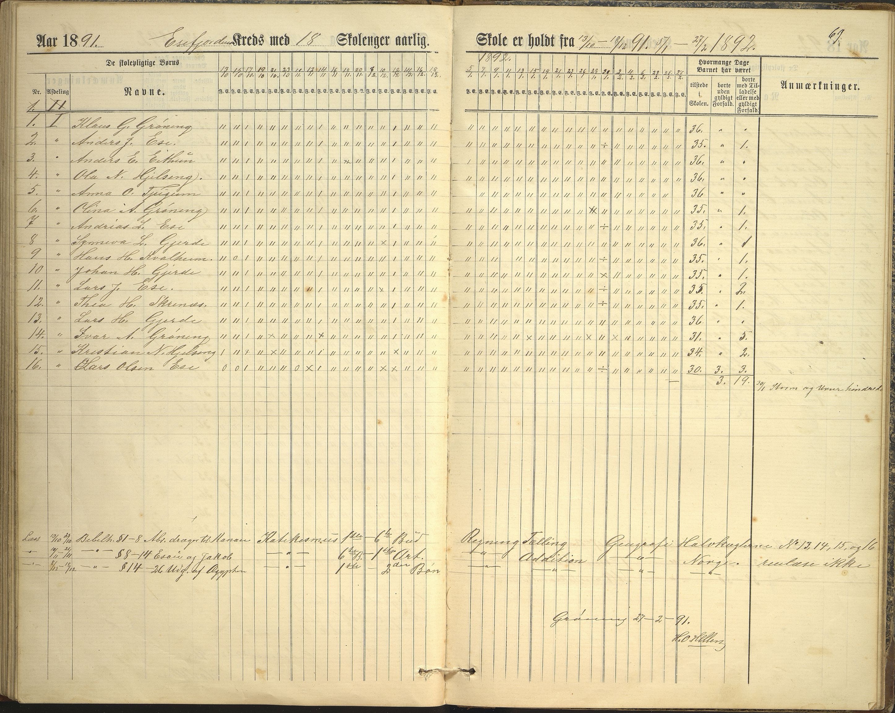 Balestrand kommune. Grøneng skule/Esefjorden skulekrins, VLFK/K-14180.520.07/543/L0001: dagbok for Esefjorden skulekrins, 1882-1905, p. 69