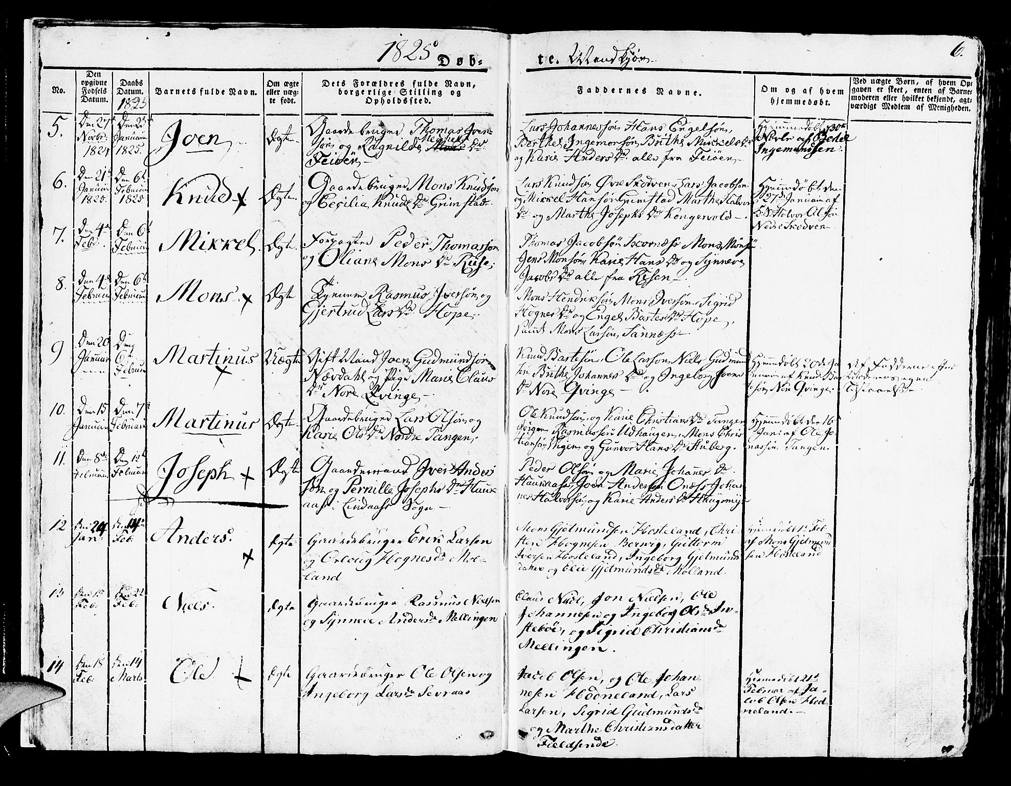 Lindås Sokneprestembete, SAB/A-76701/H/Haa: Parish register (official) no. A 8, 1823-1836, p. 6