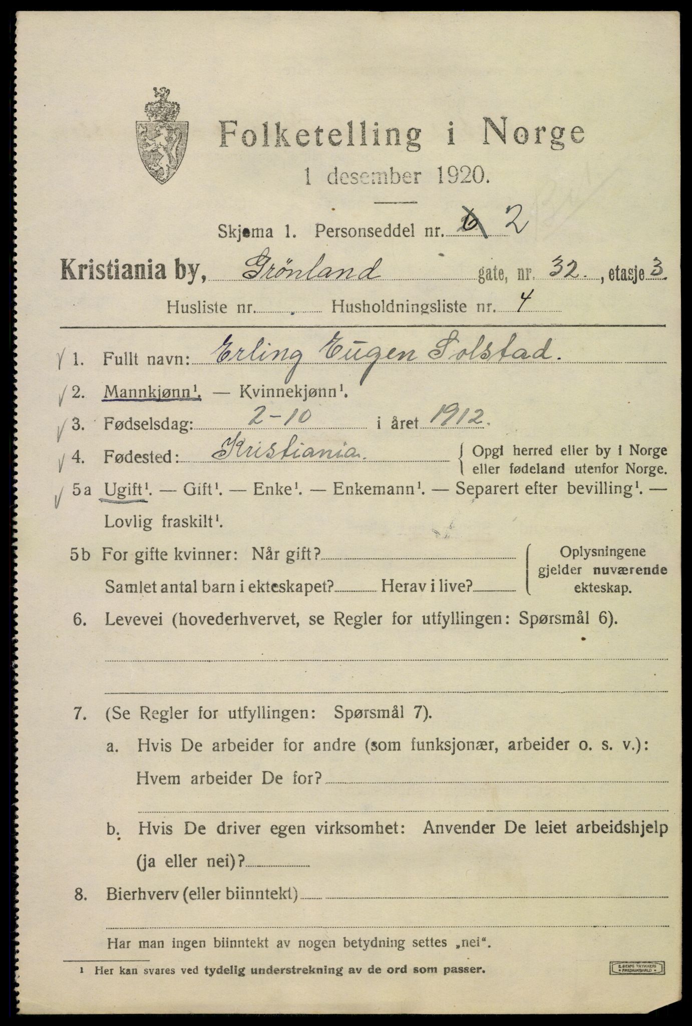 SAO, 1920 census for Kristiania, 1920, p. 255719