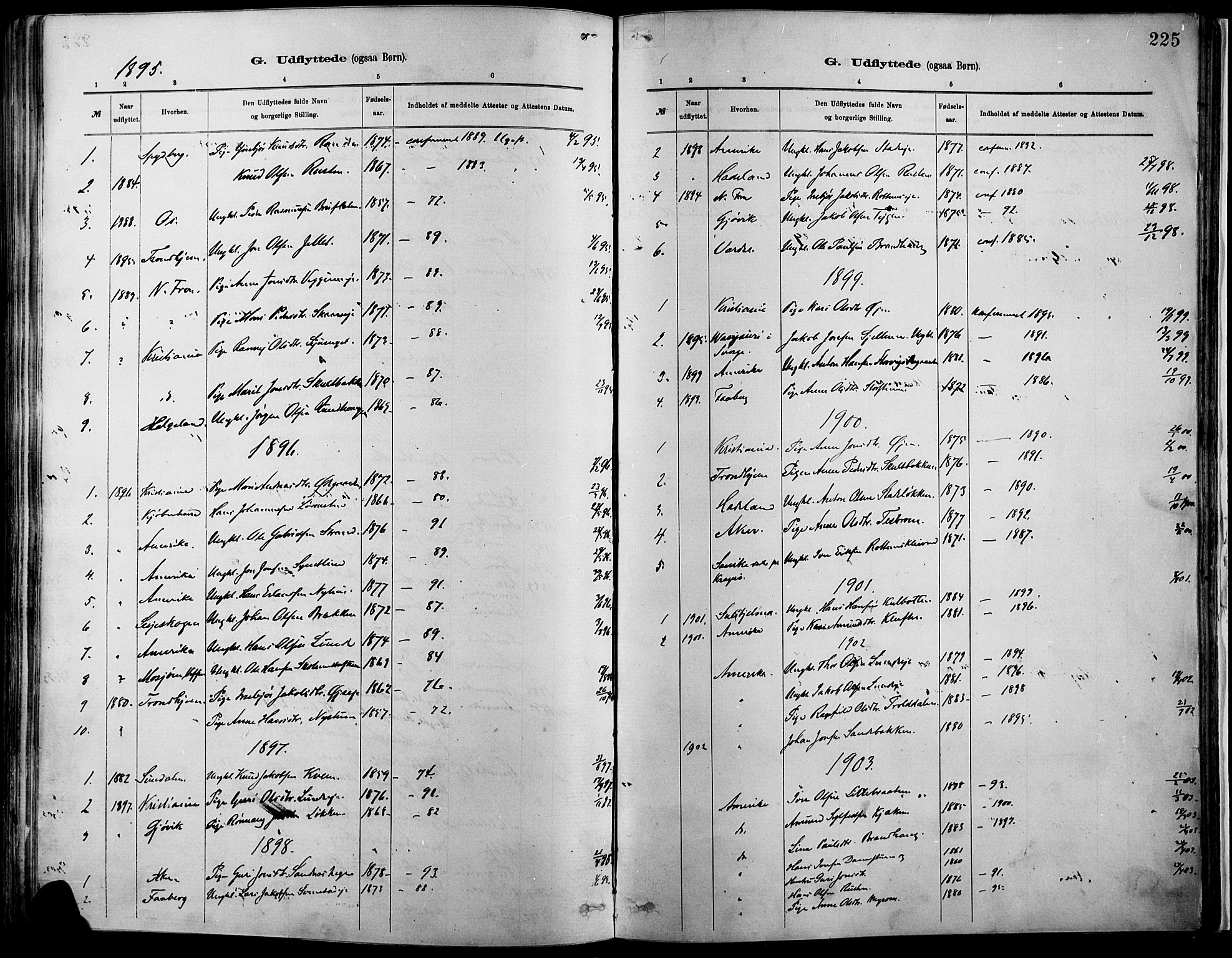 Vågå prestekontor, SAH/PREST-076/H/Ha/Haa/L0009: Parish register (official) no. 9, 1886-1904, p. 225