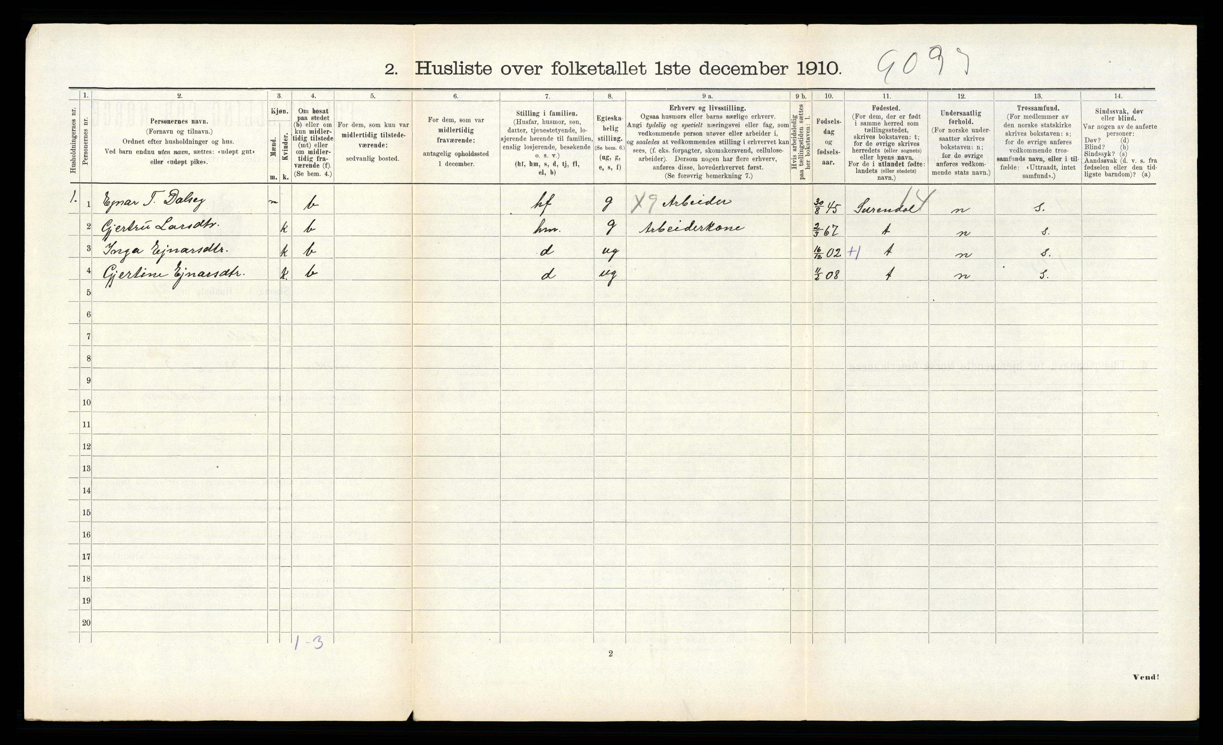 RA, 1910 census for Rindal, 1910, p. 326