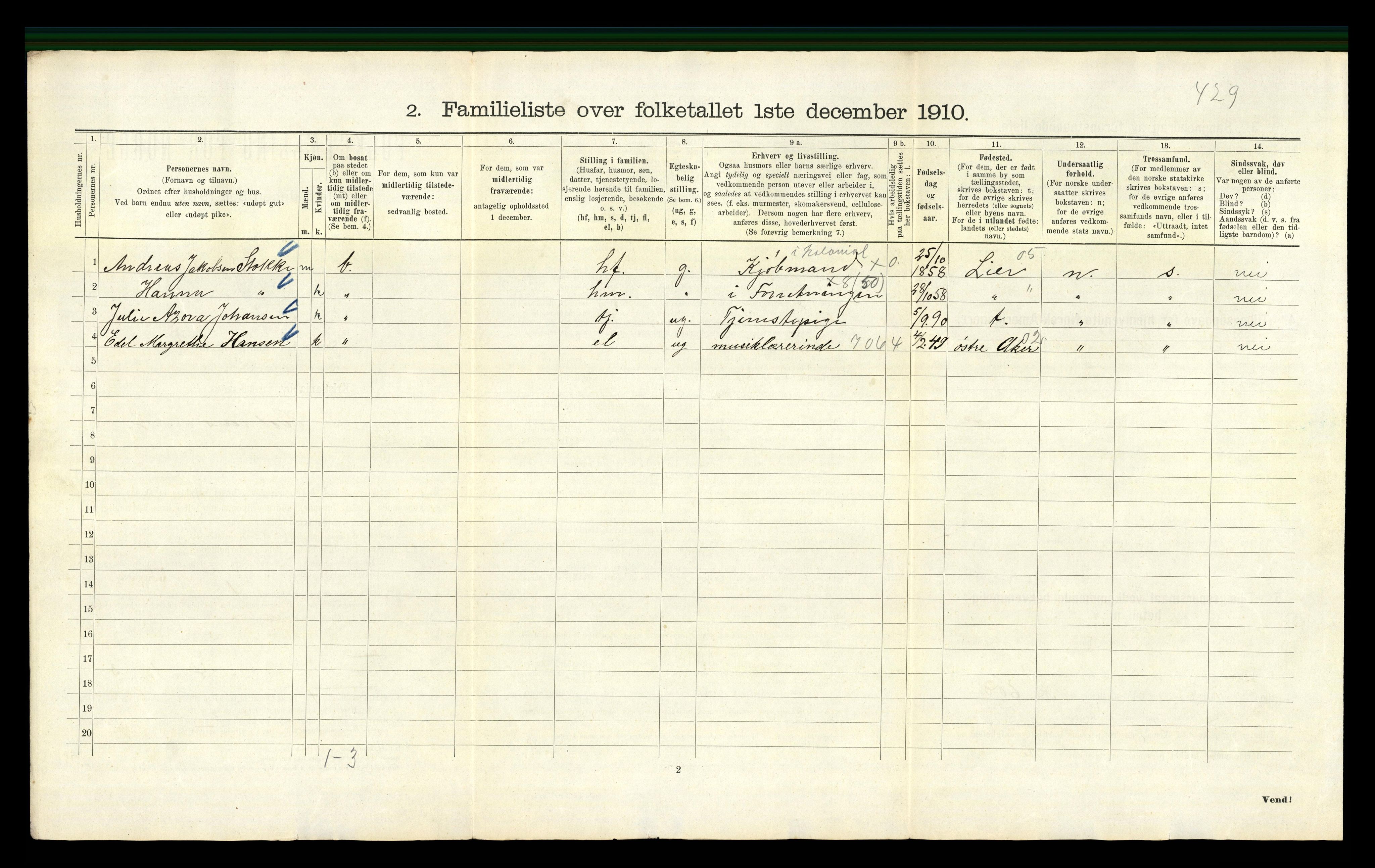 RA, 1910 census for Kristiania, 1910, p. 4520