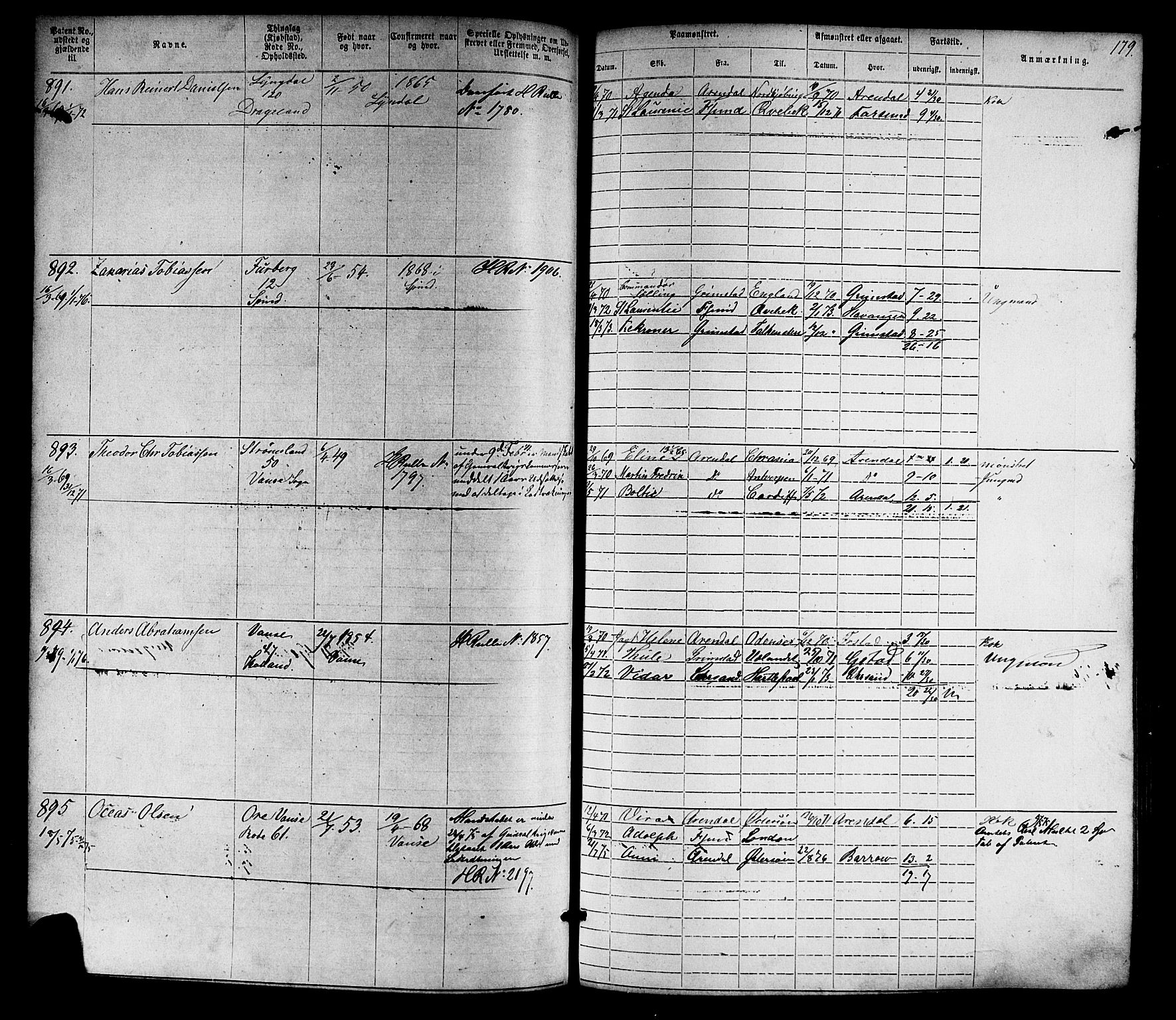 Farsund mønstringskrets, SAK/2031-0017/F/Fa/L0005: Annotasjonsrulle nr 1-1910 med register, Z-2, 1869-1877, p. 208