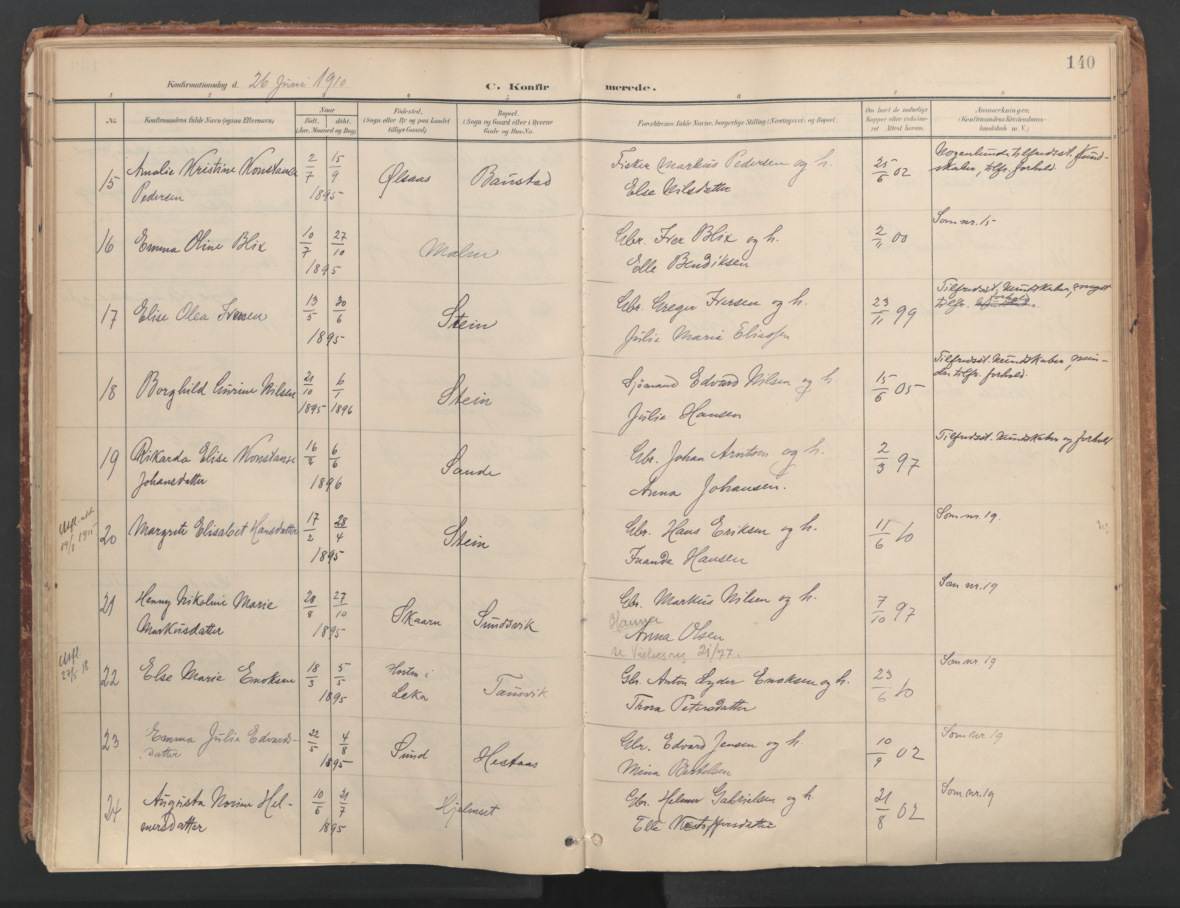 Ministerialprotokoller, klokkerbøker og fødselsregistre - Nordland, AV/SAT-A-1459/812/L0180: Parish register (official) no. 812A09, 1901-1915, p. 140