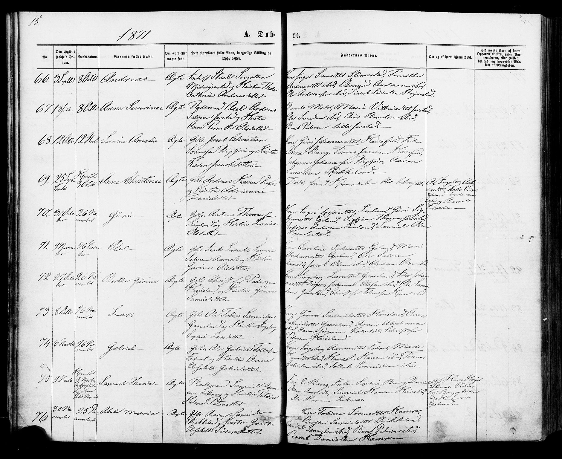 Kvinesdal sokneprestkontor, AV/SAK-1111-0026/F/Fa/Fab/L0007: Parish register (official) no. A 7, 1870-1885, p. 15