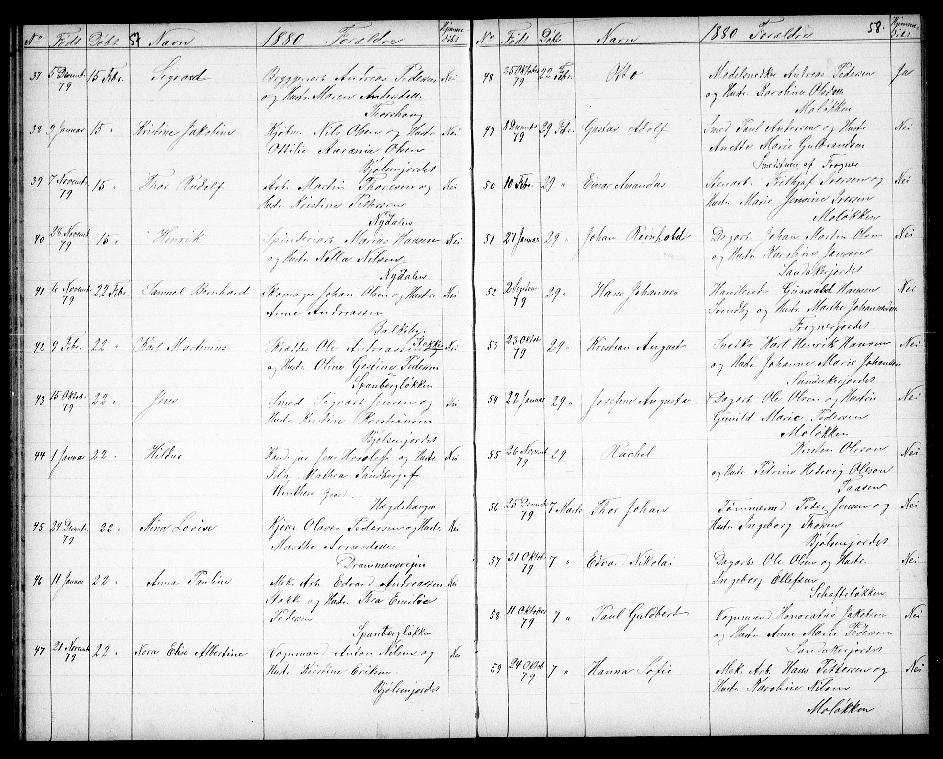 Vestre Aker prestekontor Kirkebøker, AV/SAO-A-10025/G/Ga/L0003: Parish register (copy) no. I 3, 1878-1891, p. 57-58