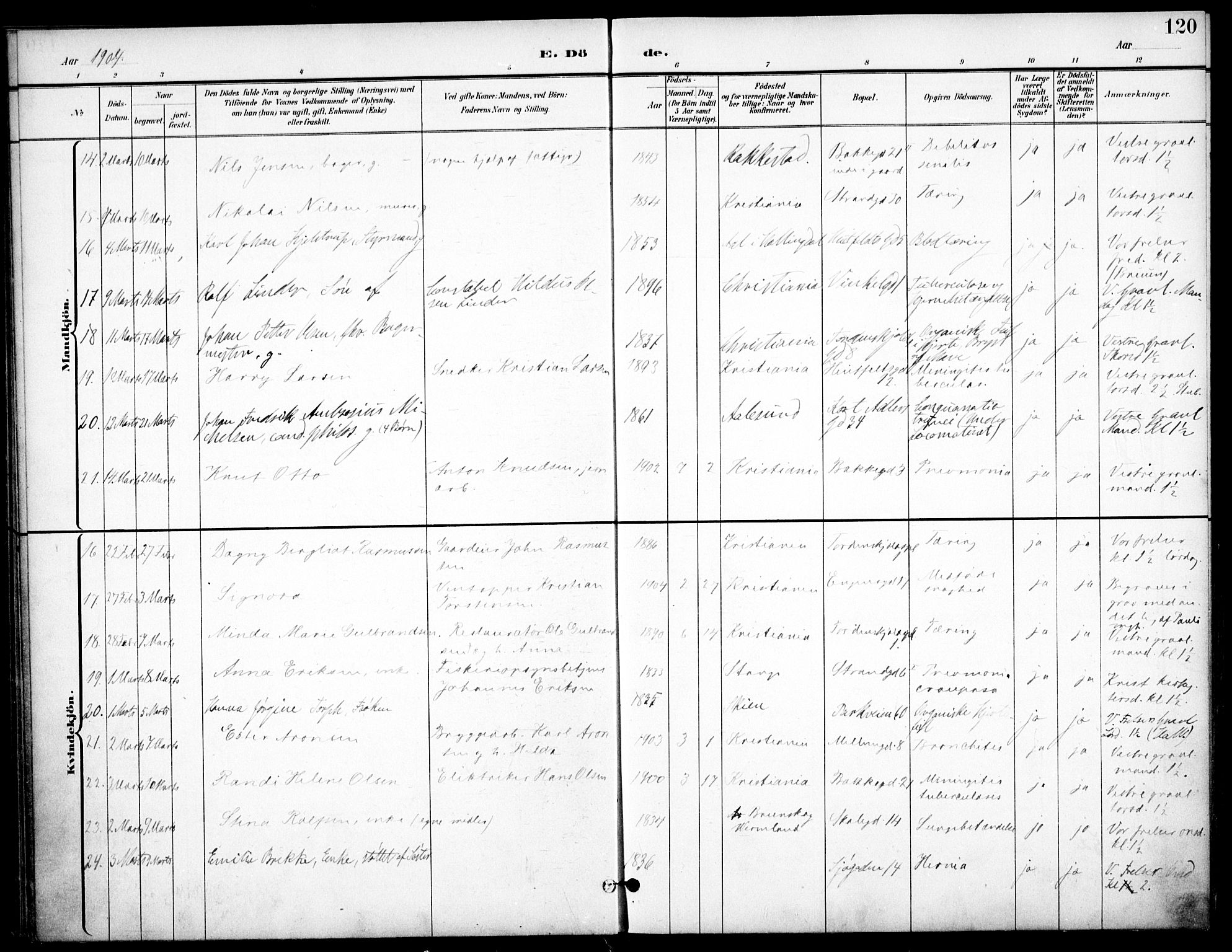 Johannes prestekontor Kirkebøker, SAO/A-10852/F/Fa/L0008: Parish register (official) no. 8, 1897-1917, p. 120