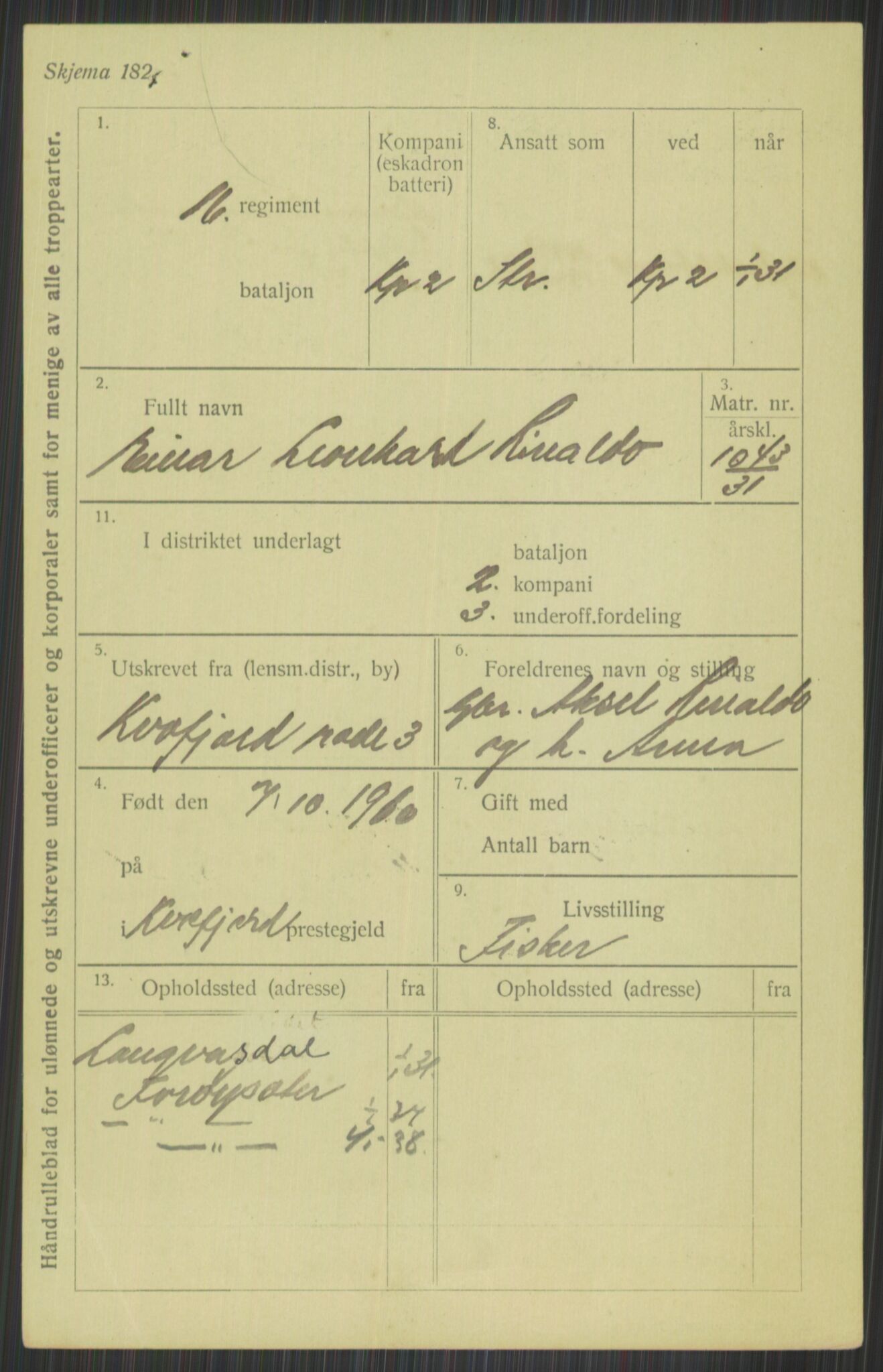 Forsvaret, Troms infanteriregiment nr. 16, AV/RA-RAFA-3146/P/Pa/L0015: Rulleblad for regimentets menige mannskaper, årsklasse 1931, 1931, p. 1027