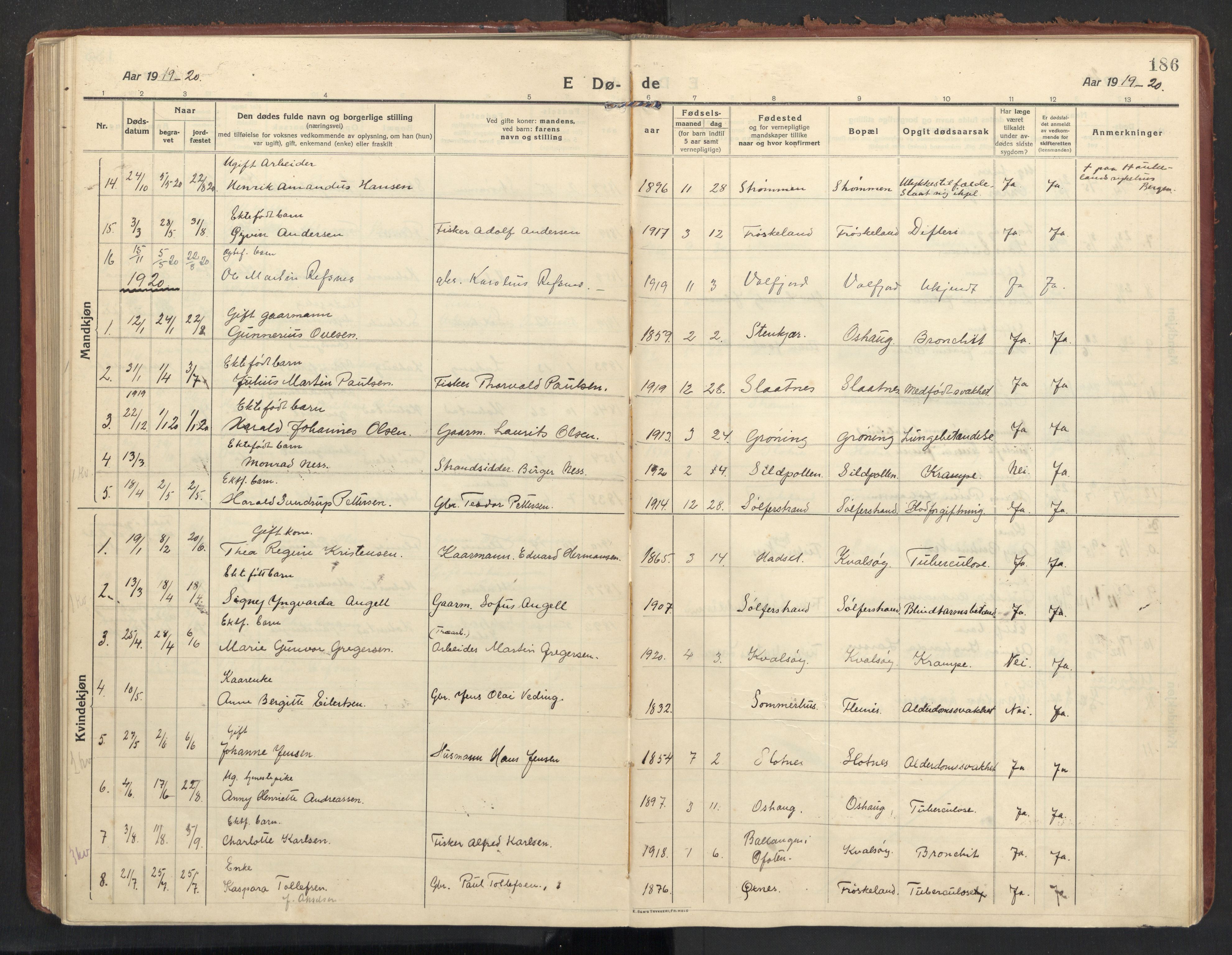 Ministerialprotokoller, klokkerbøker og fødselsregistre - Nordland, SAT/A-1459/890/L1288: Parish register (official) no. 890A03, 1915-1925, p. 186