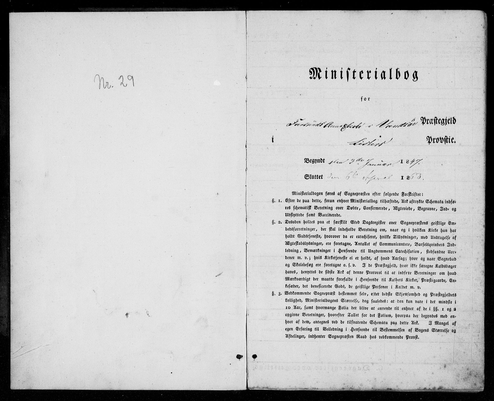 Farsund sokneprestkontor, SAK/1111-0009/F/Fa/L0004: Parish register (official) no. A 4, 1847-1863, p. 1