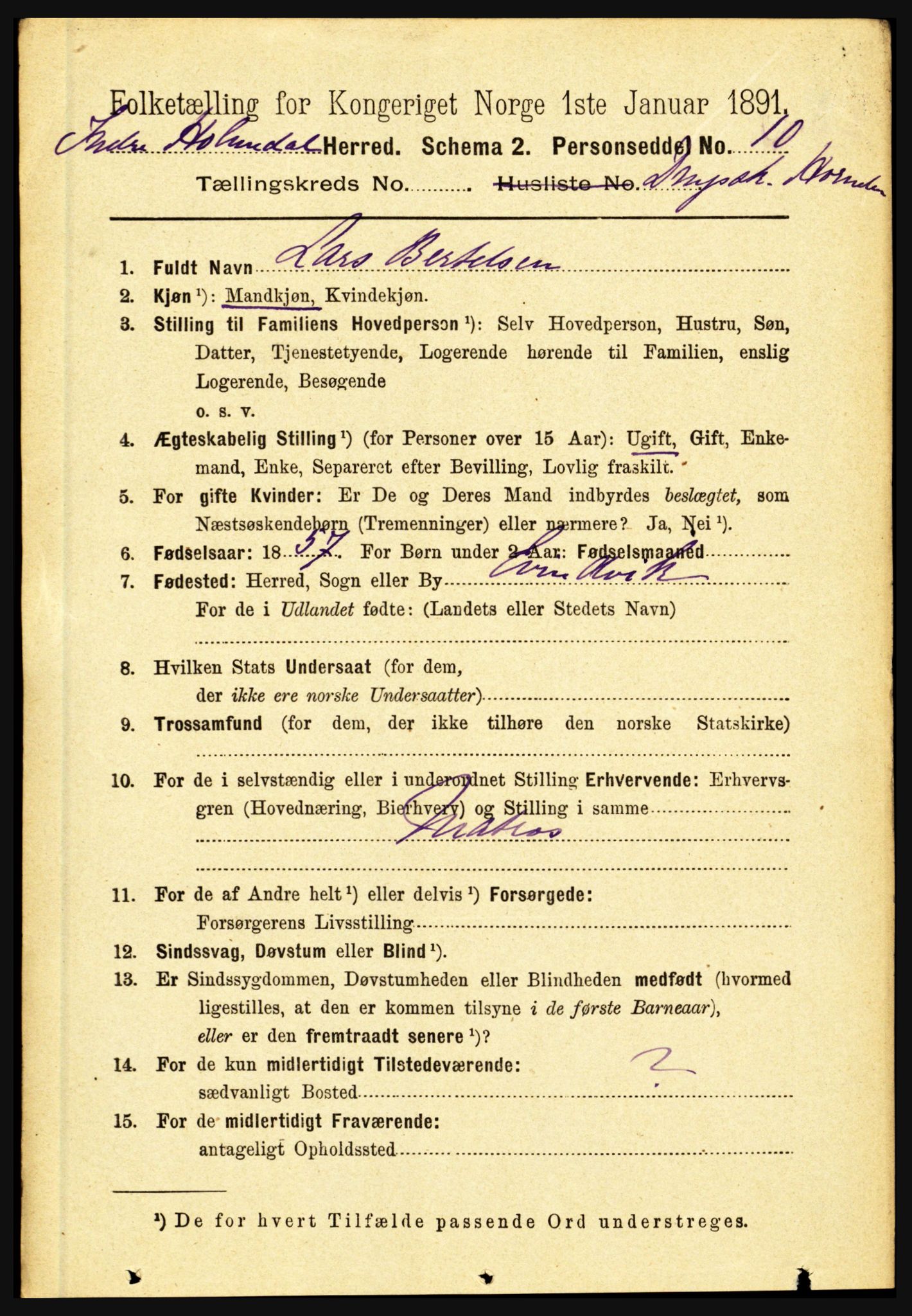 RA, 1891 census for 1430 Indre Holmedal, 1891, p. 4501