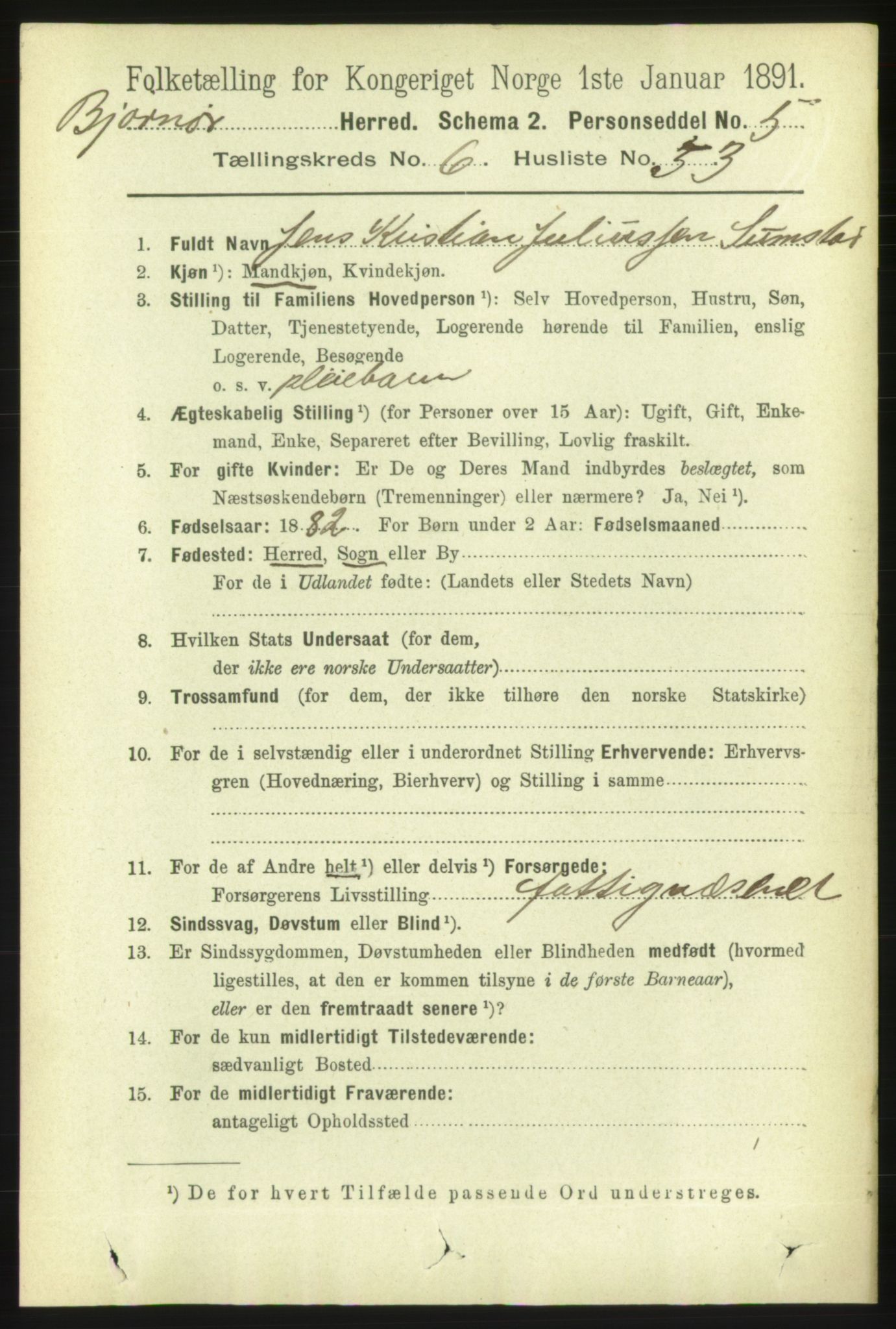 RA, 1891 census for 1632 Bjørnør, 1891, p. 2930