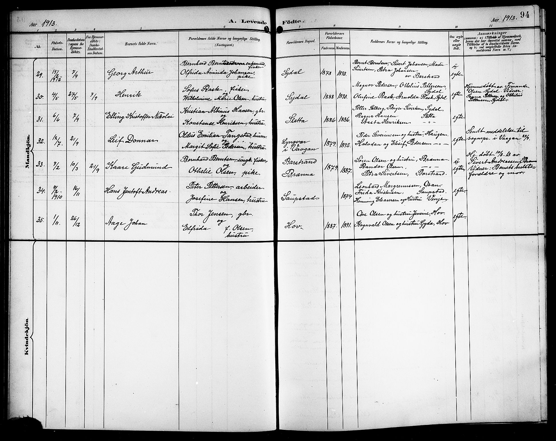 Ministerialprotokoller, klokkerbøker og fødselsregistre - Nordland, AV/SAT-A-1459/876/L1105: Parish register (copy) no. 876C04, 1896-1914, p. 94