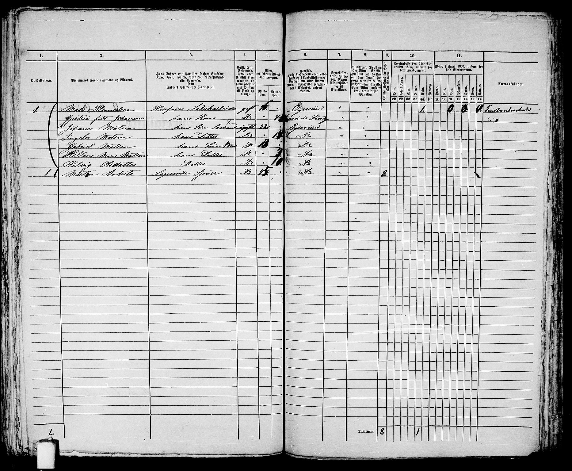 RA, 1865 census for Eigersund parish, Egersund town, 1865, p. 426