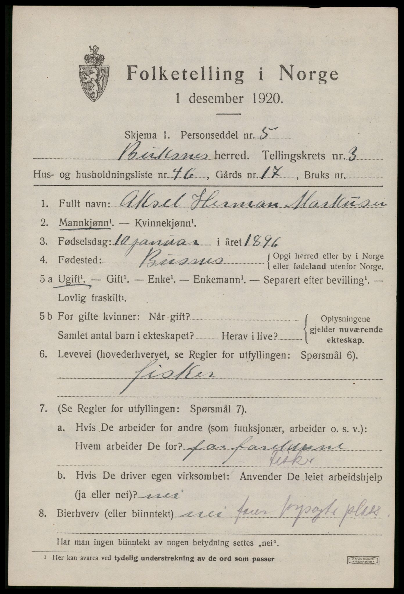 SAT, 1920 census for Buksnes, 1920, p. 3941