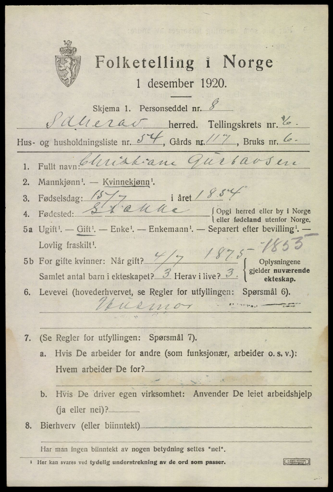 SAKO, 1920 census for Sandeherred, 1920, p. 10302